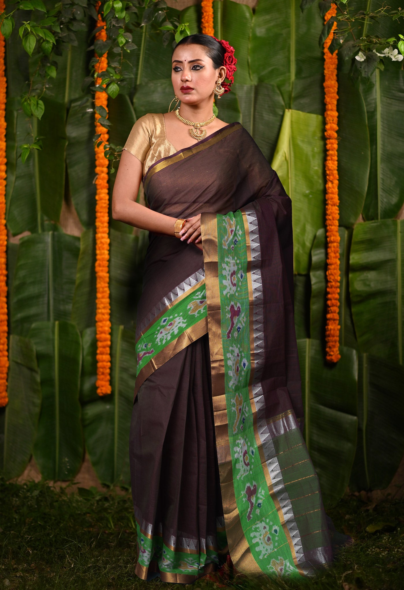 Dark Brown Pure Pavani Mangalgiri Cotton Saree-UNM82991