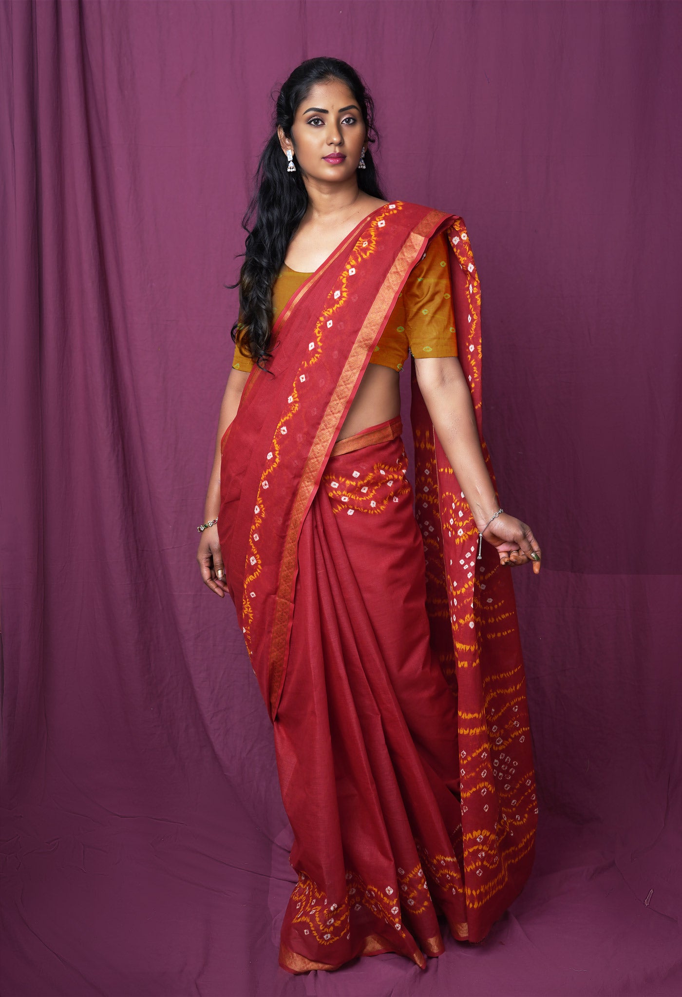 Maroon-Yellow Pure Bandhani Tie & Dye Soft Mulmul Cotton Saree-UNM83004