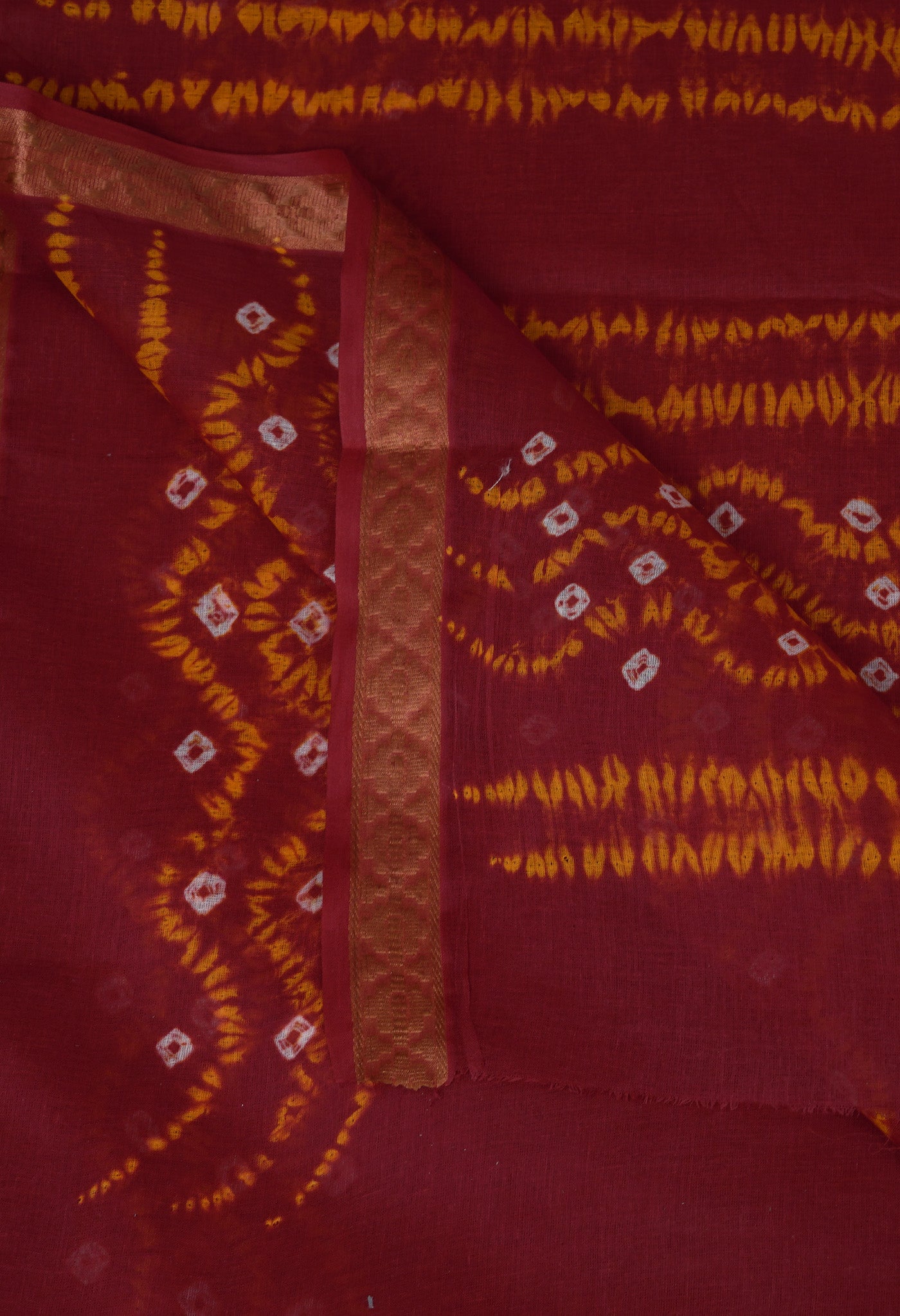 Maroon-Yellow Pure Bandhani Tie & Dye Soft Mulmul Cotton Saree-UNM83004