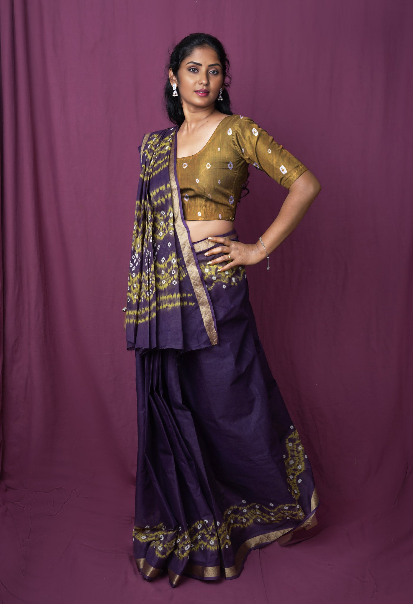 VioletLemon Yellow Pure Bandhani Tie & Dye Soft Mulmul Cotton Saree-UNM83006