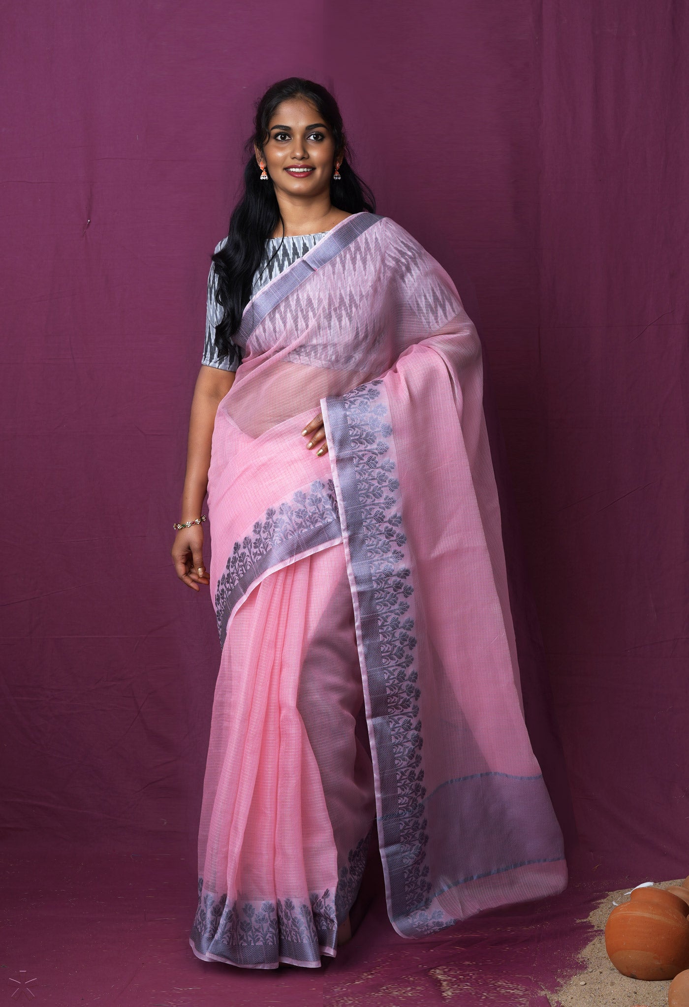 Orange Pure Plain Doria Kota Saree-UNM83015