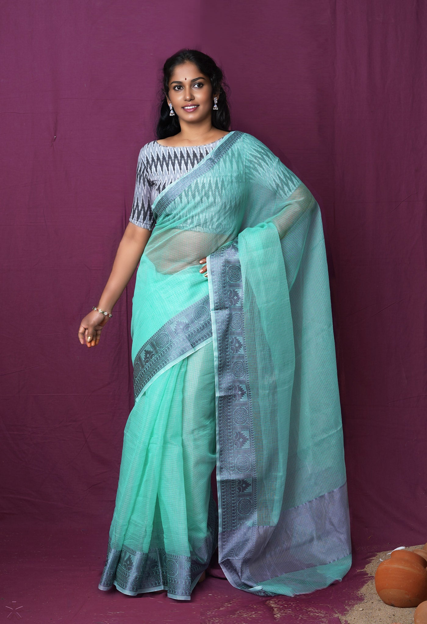 Turquoise Blue Pure Plain Doria Kota Saree-UNM83017