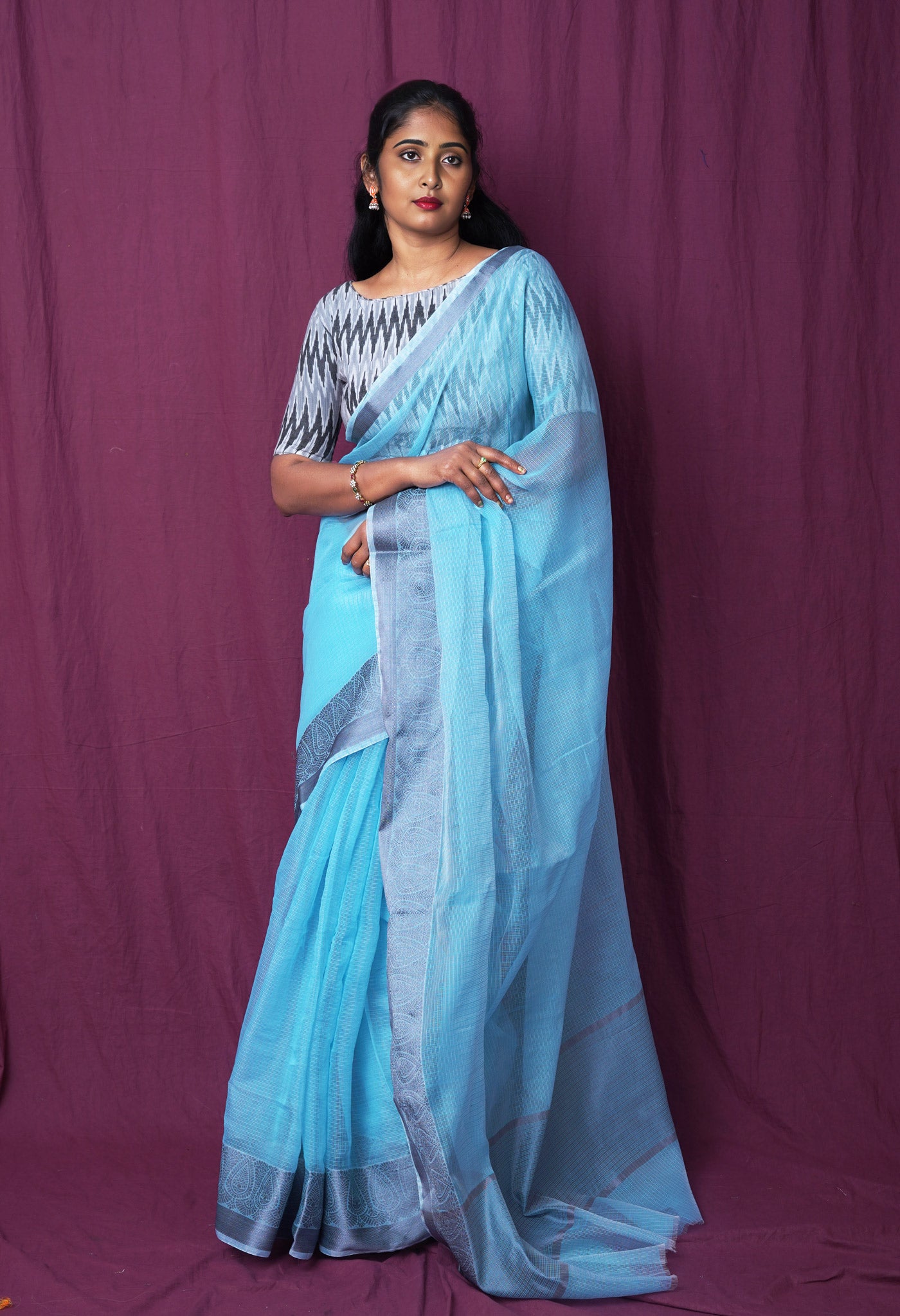 Blue Pure Plain Doria Kota Saree-UNM83024