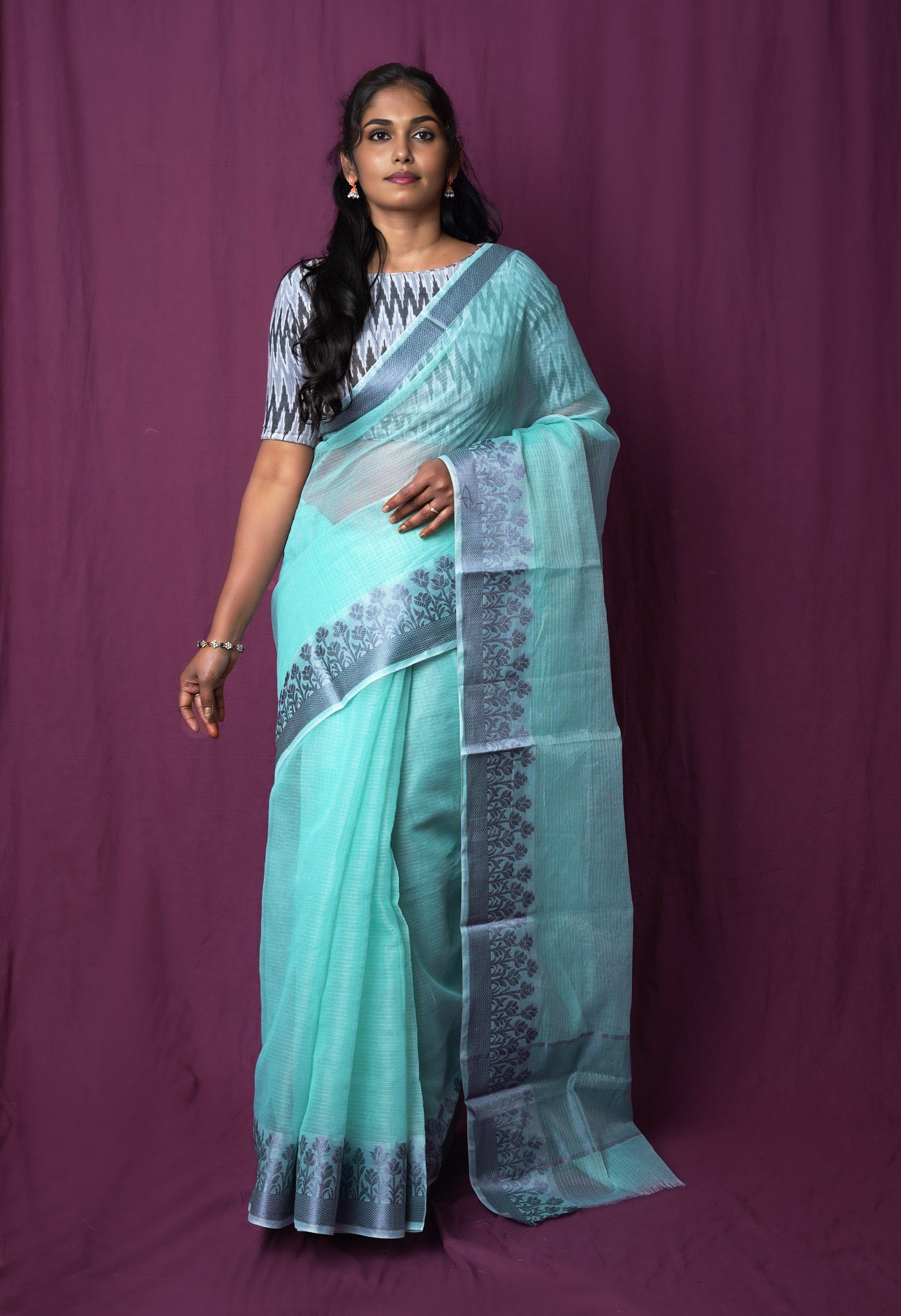Turquoise Blue Pure Plain Doria Kota Saree-UNM83026