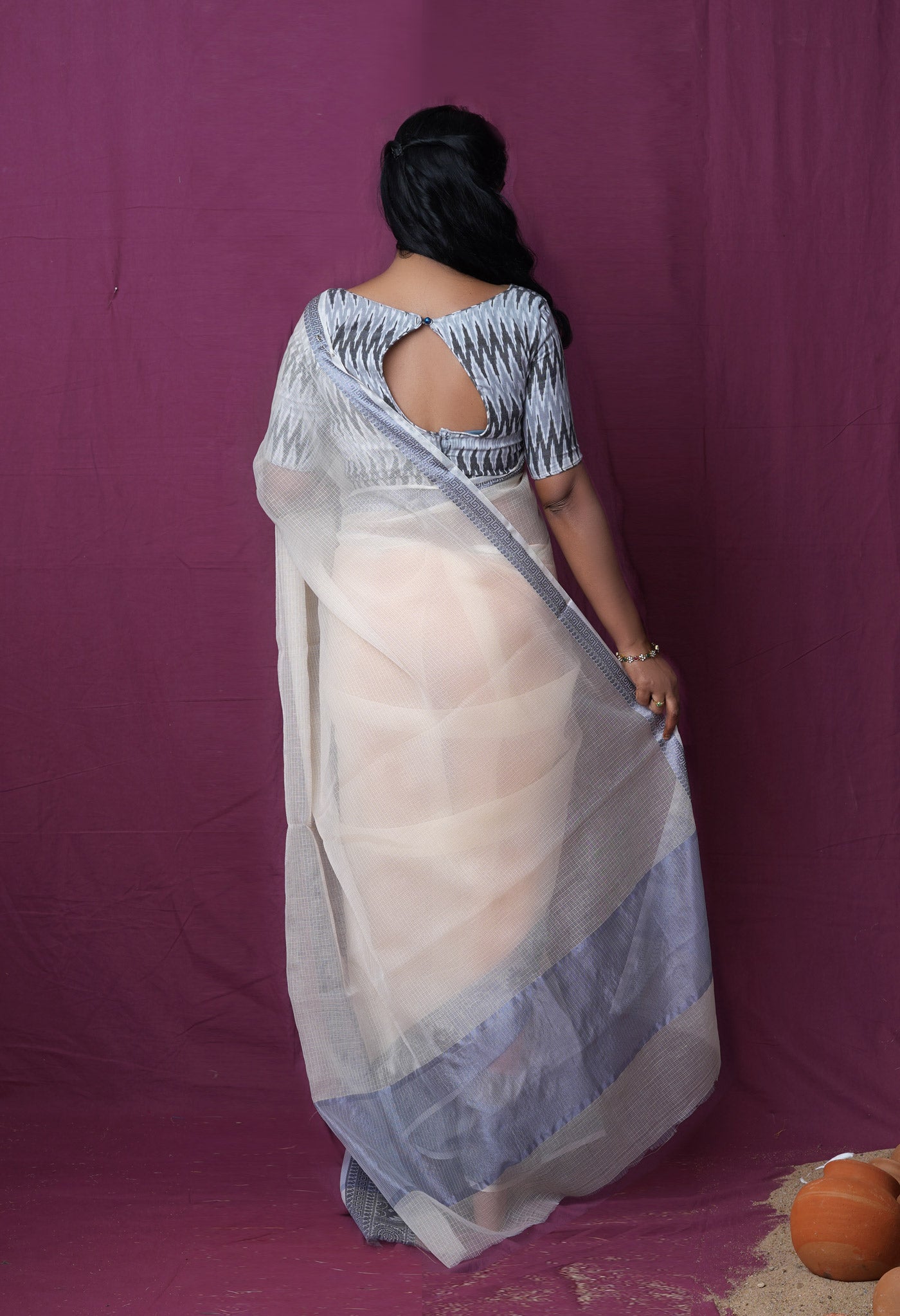 Cream Pure Plain Doria Kota Saree-UNM83027
