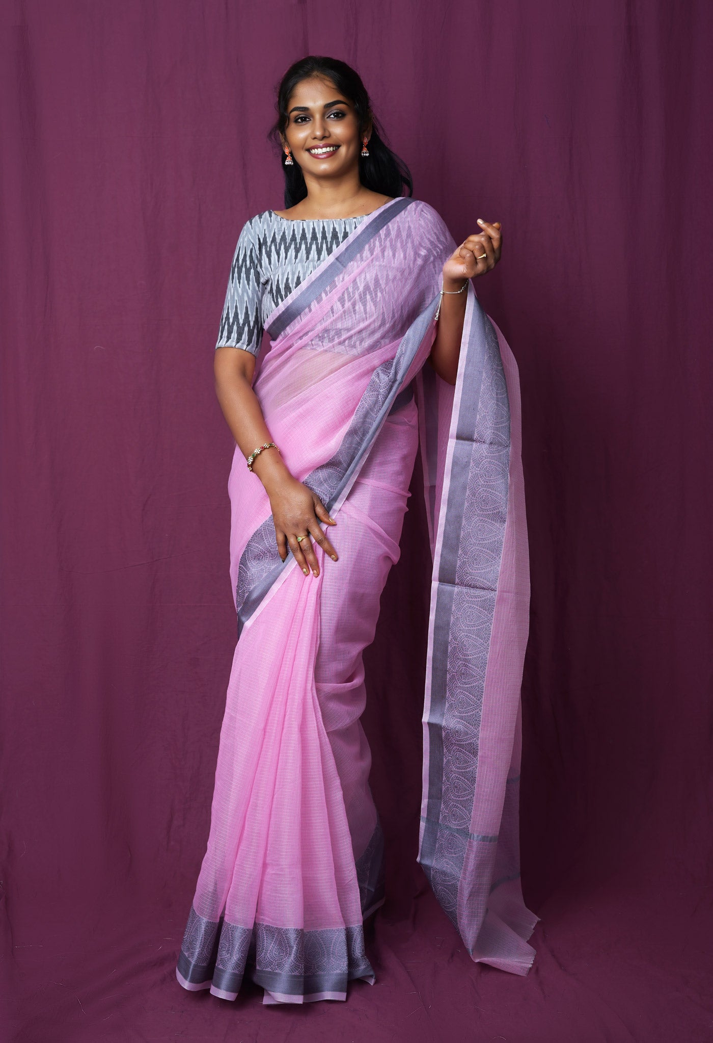 Pink Pure Plain Doria Kota Saree-UNM83031