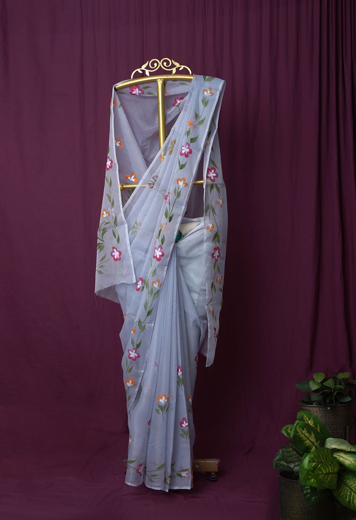 Grey Pure Hand Painted Doria Kota Saree-UNM83032