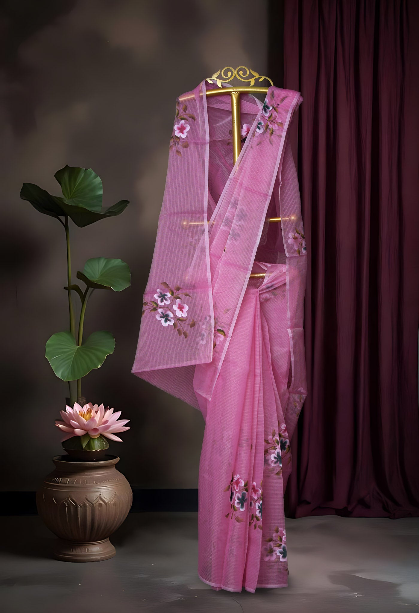 Pink Pure Hand Painted Doria Kota Saree-UNM83035