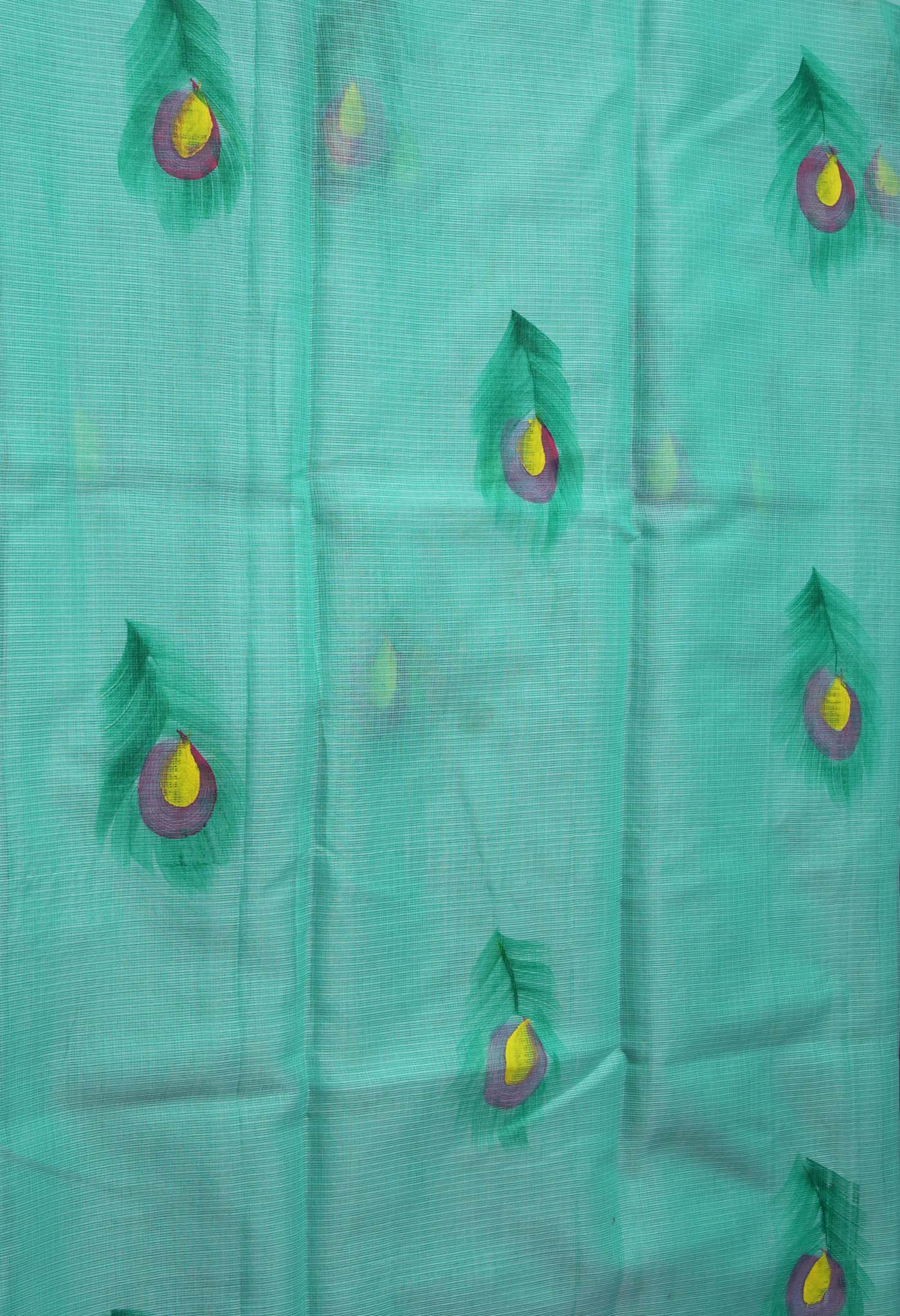 Turquoise Blue Pure Hand Painted Doria Kota Saree-UNM83040