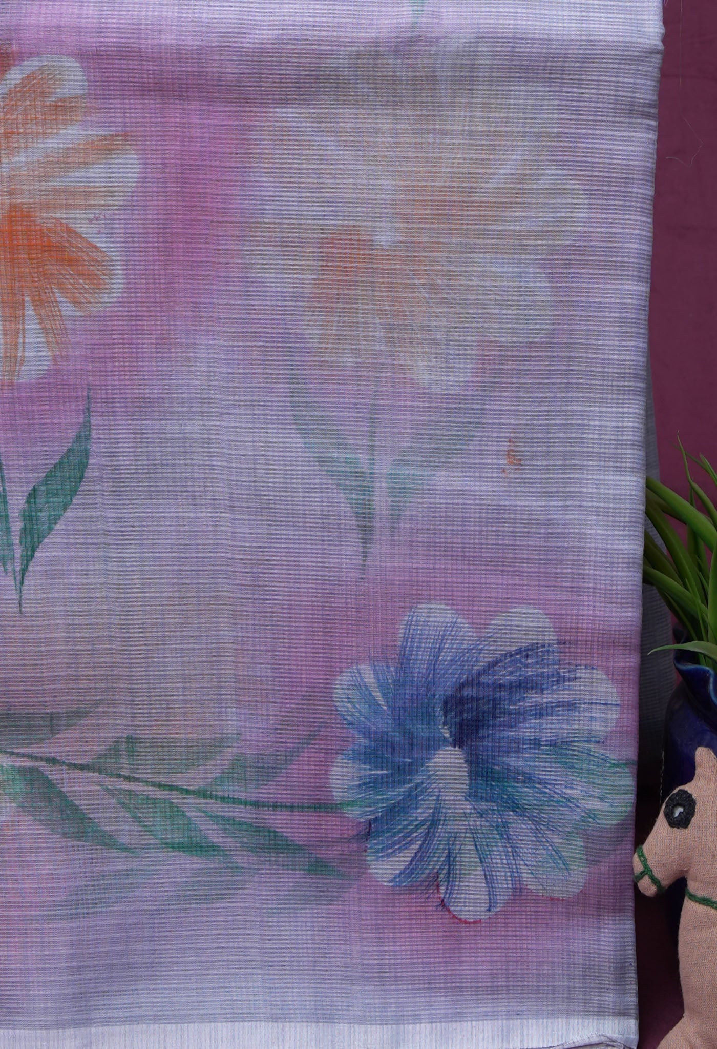 Grey Pure Hand Painted Doria Kota Saree-UNM83041