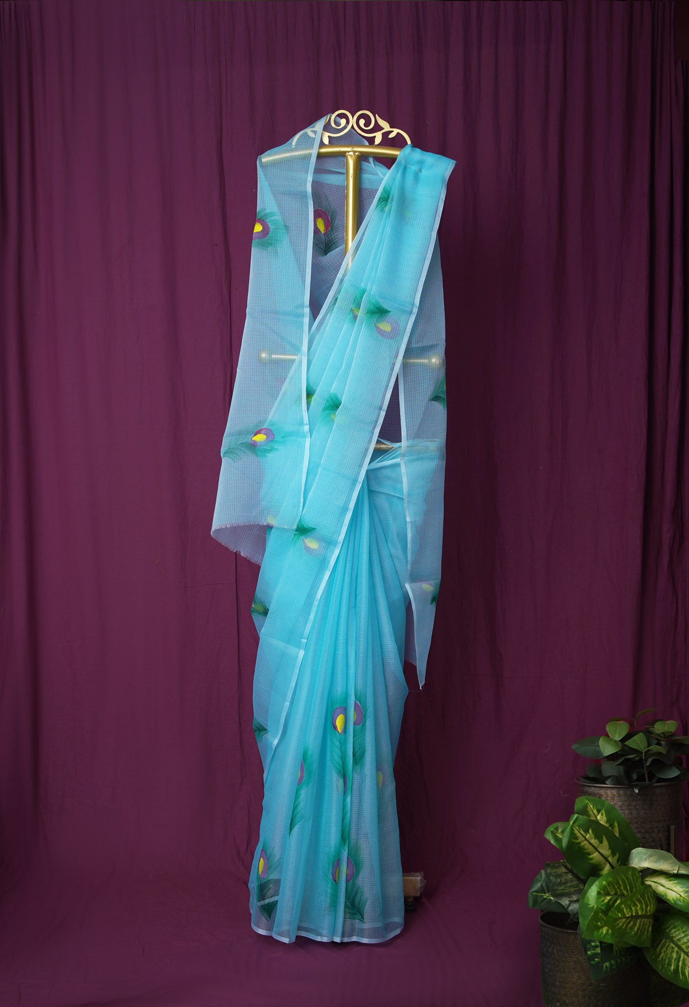 Blue Pure Hand Painted Doria Kota Saree-UNM83042