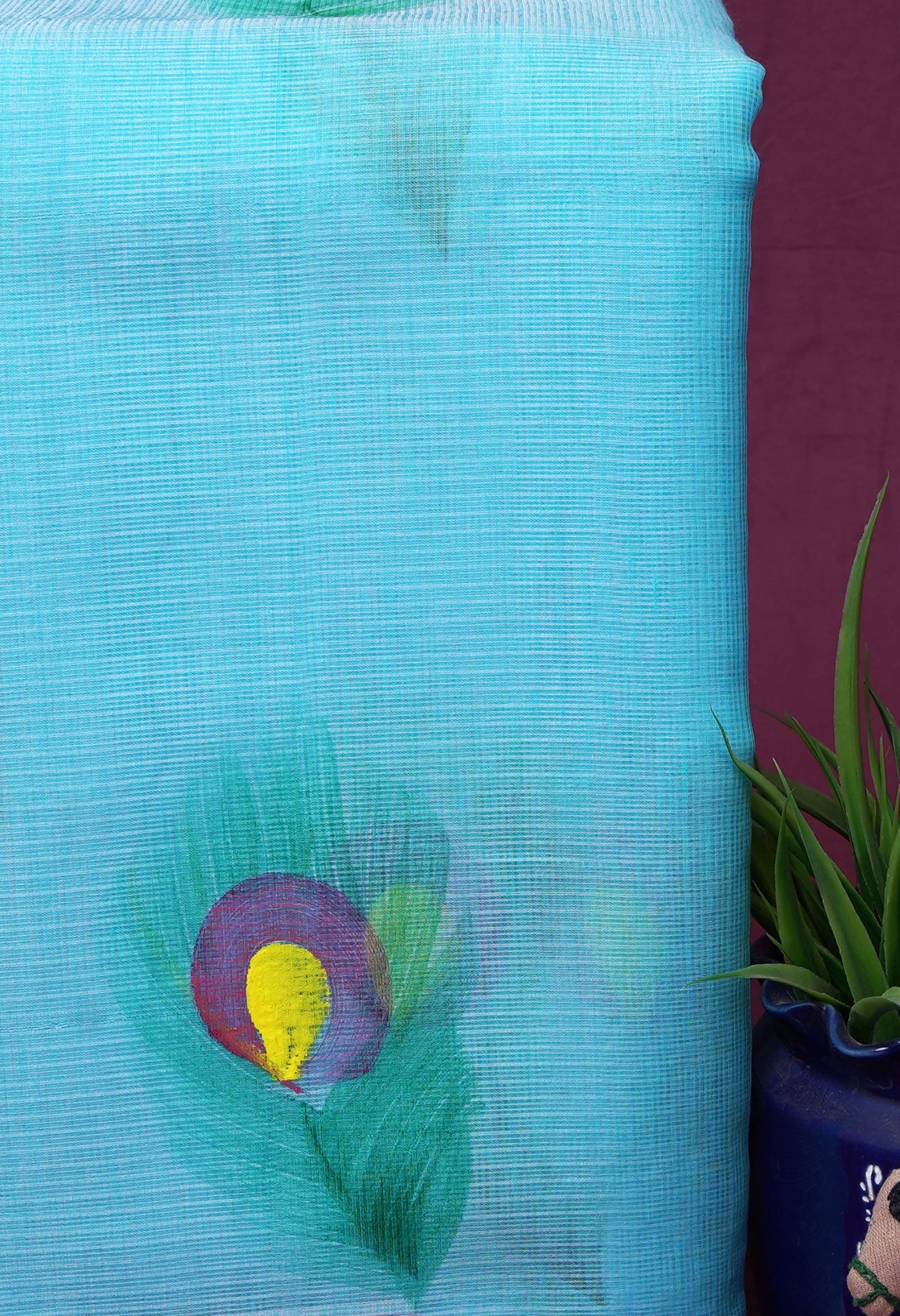 Blue Pure Hand Painted Doria Kota Saree-UNM83042