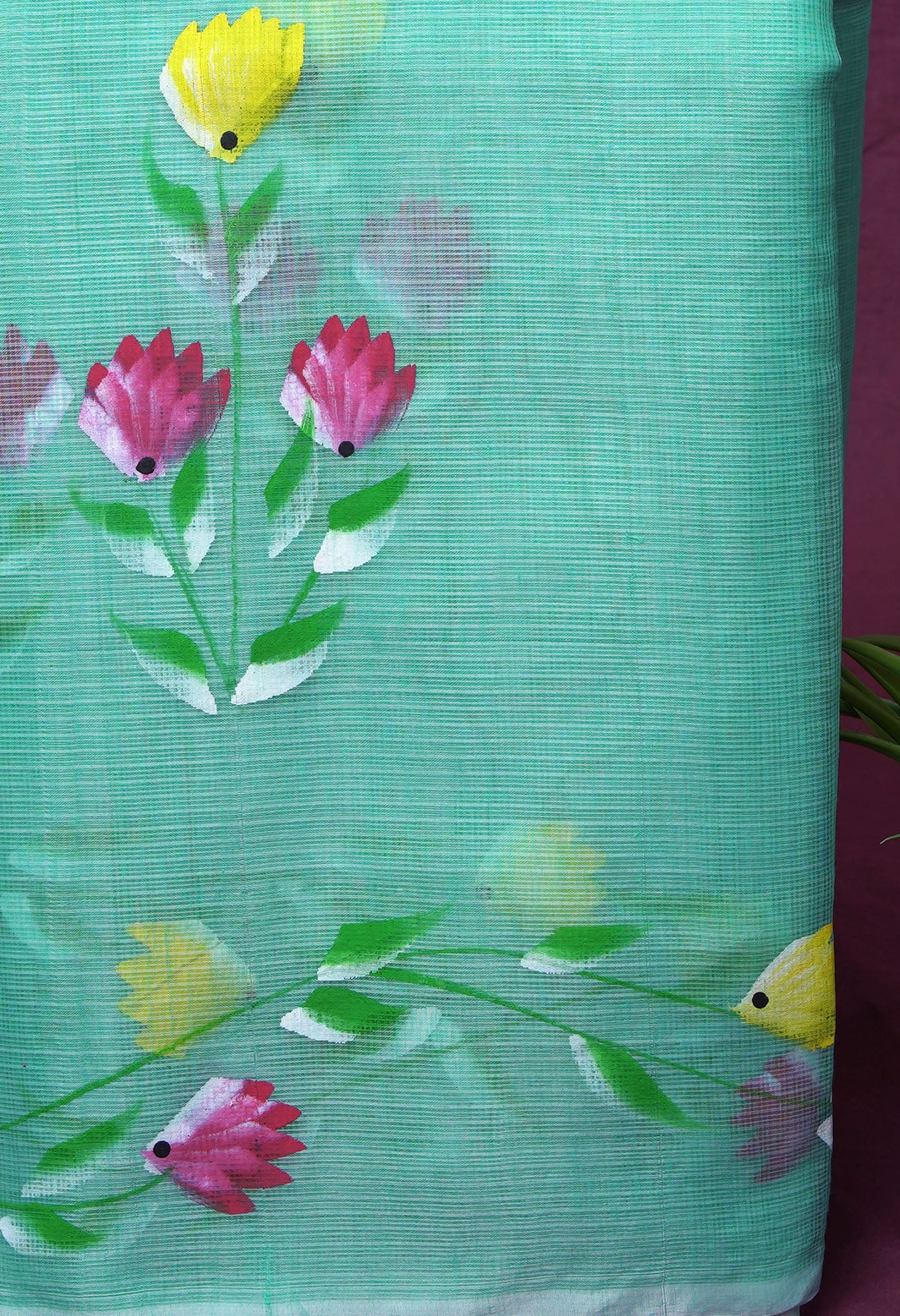 Turquoise Blue Pure Hand Painted Doria Kota Saree-UNM83043