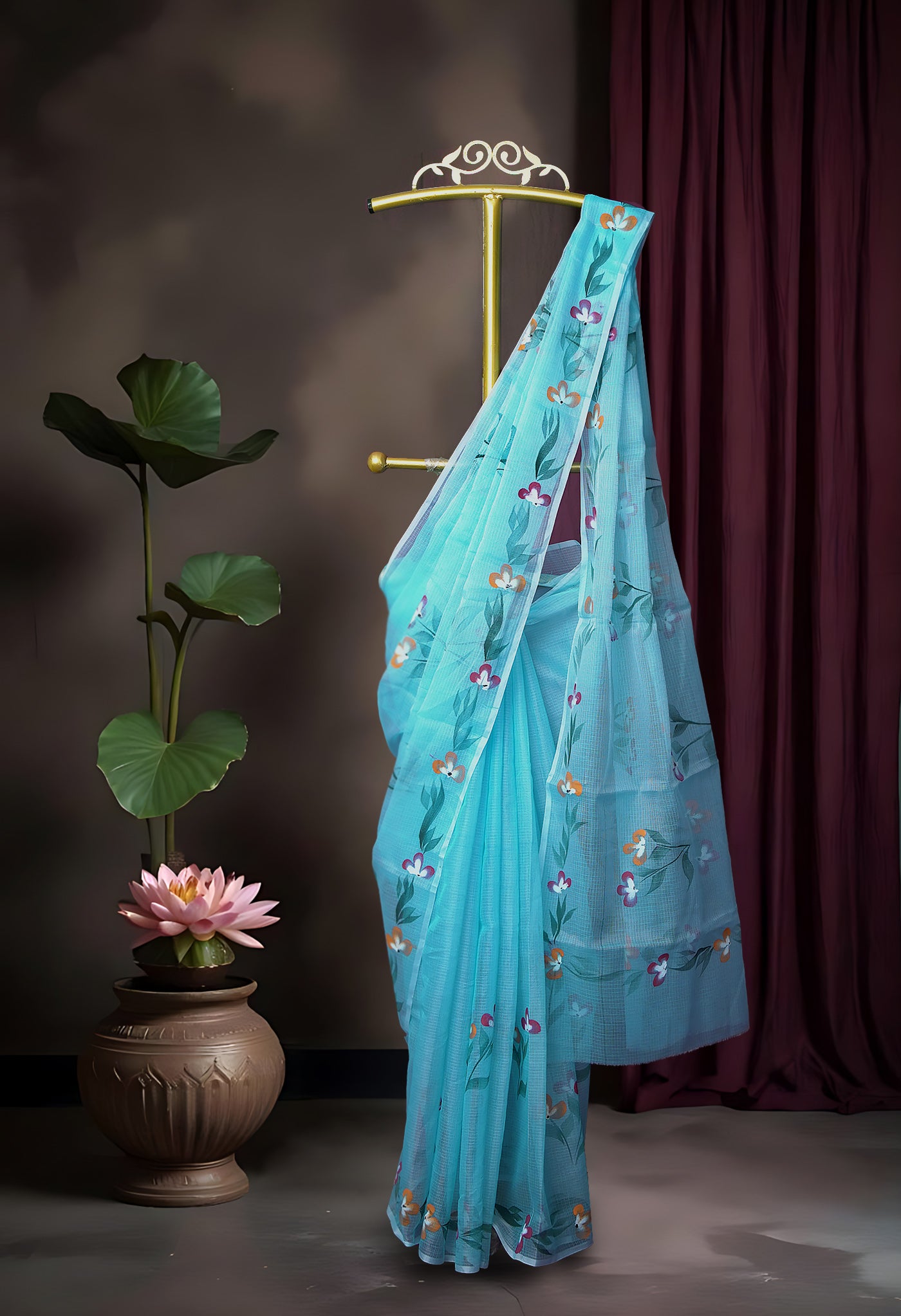 Blue Pure Hand Painted Doria Kota Saree-UNM83044