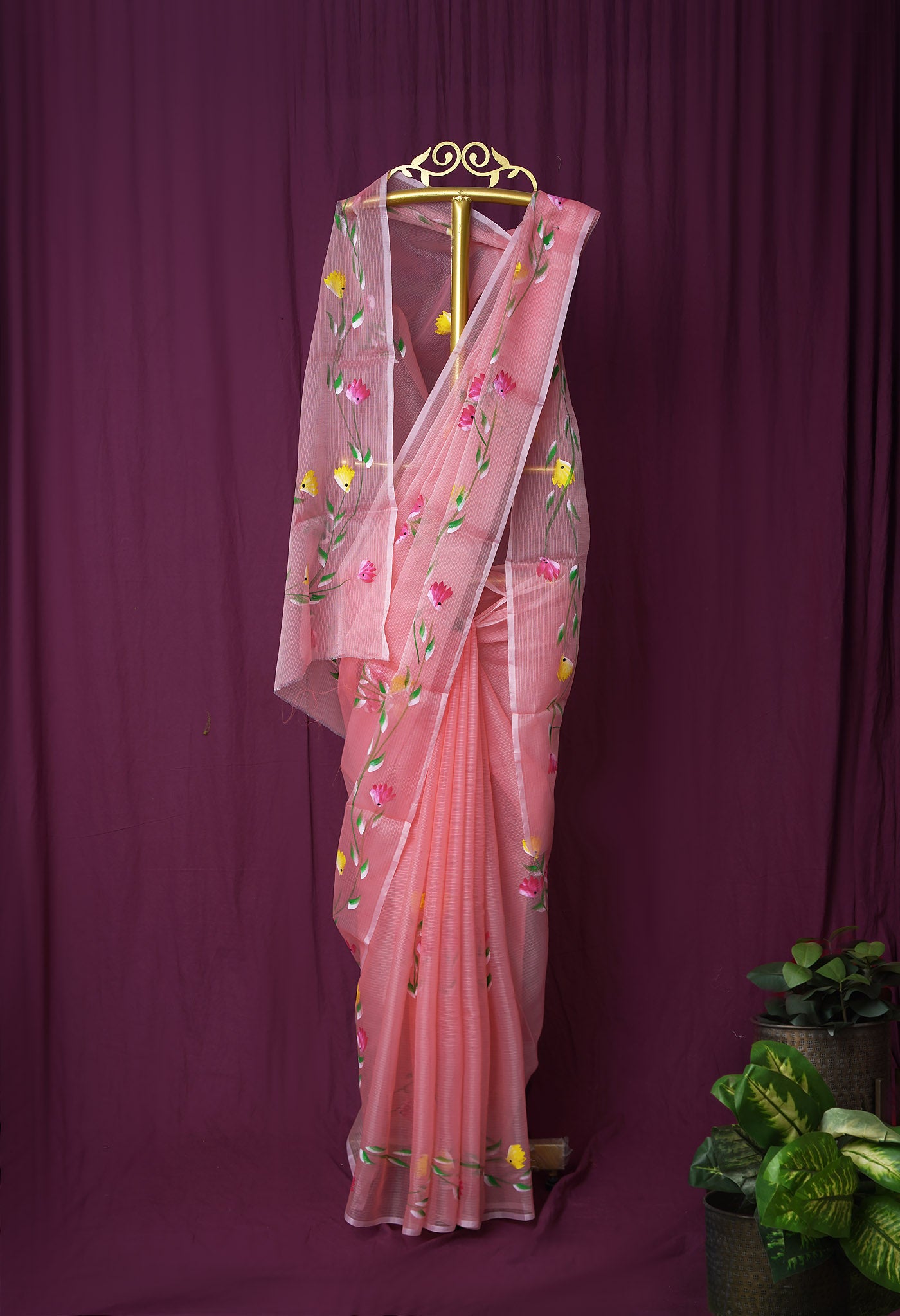 Orange Pure Hand Painted Doria Kota Saree-UNM83046