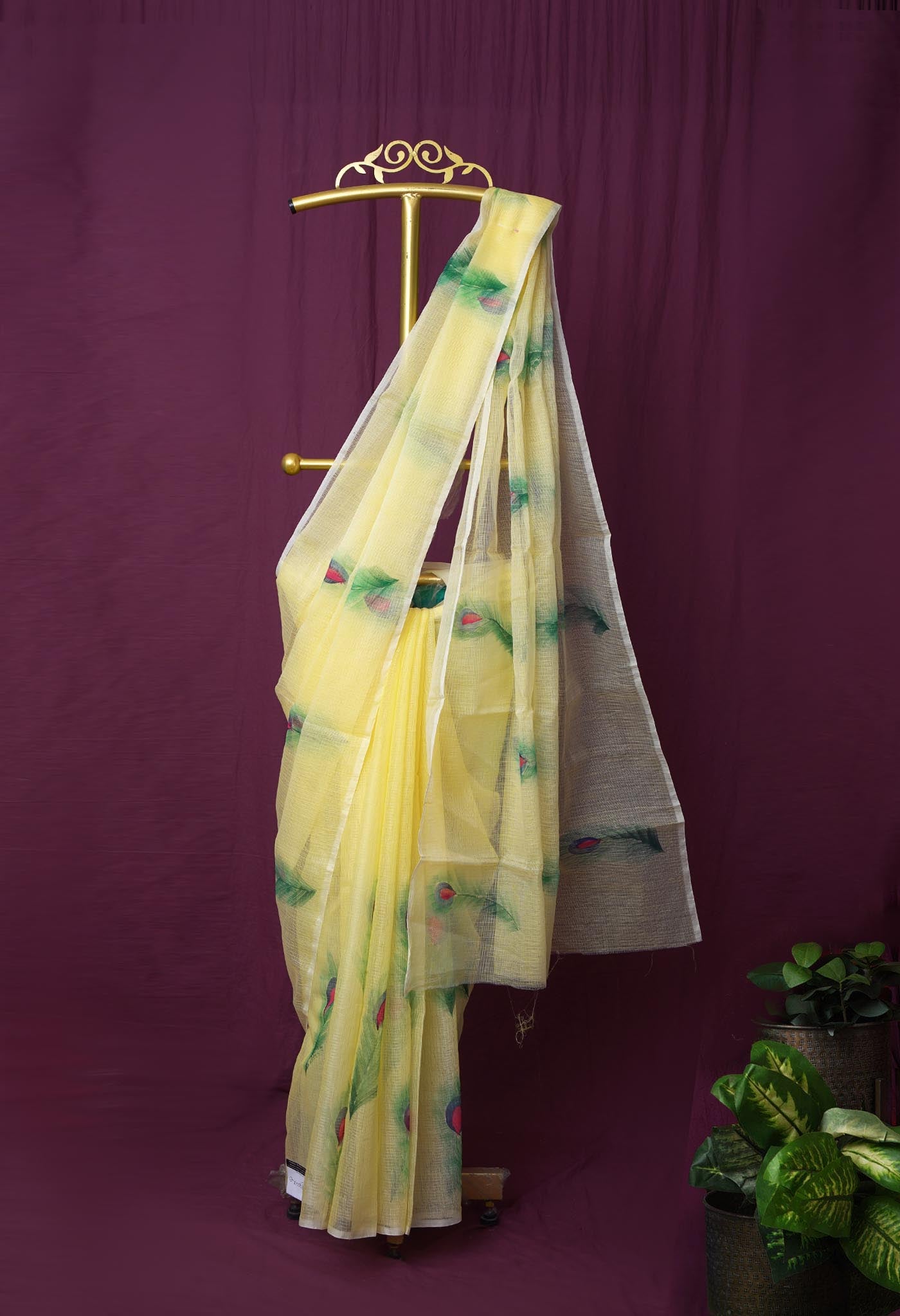 Yellow Pure Hand Painted Doria Kota Saree-UNM83047