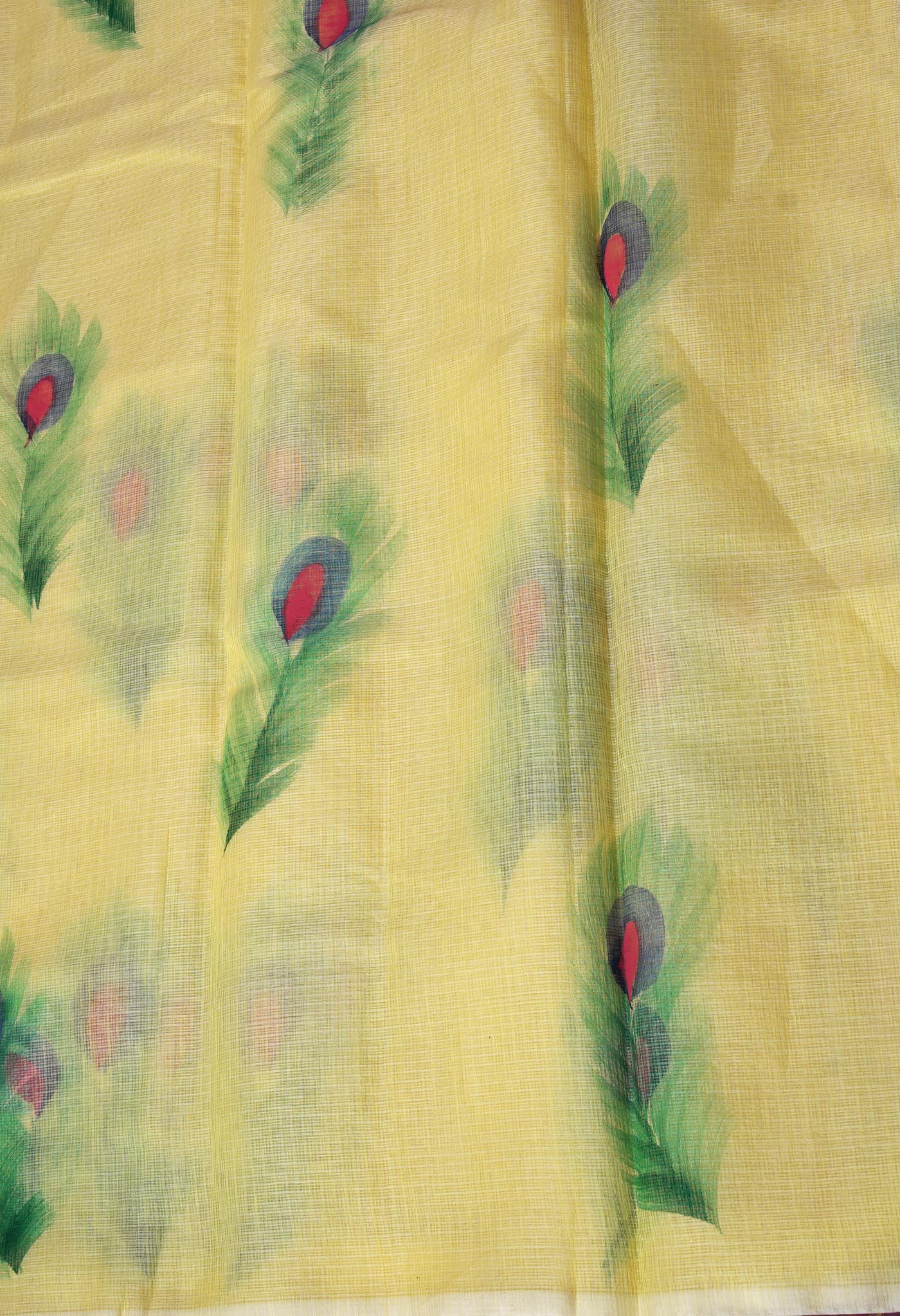 Yellow Pure Hand Painted Doria Kota Saree-UNM83047