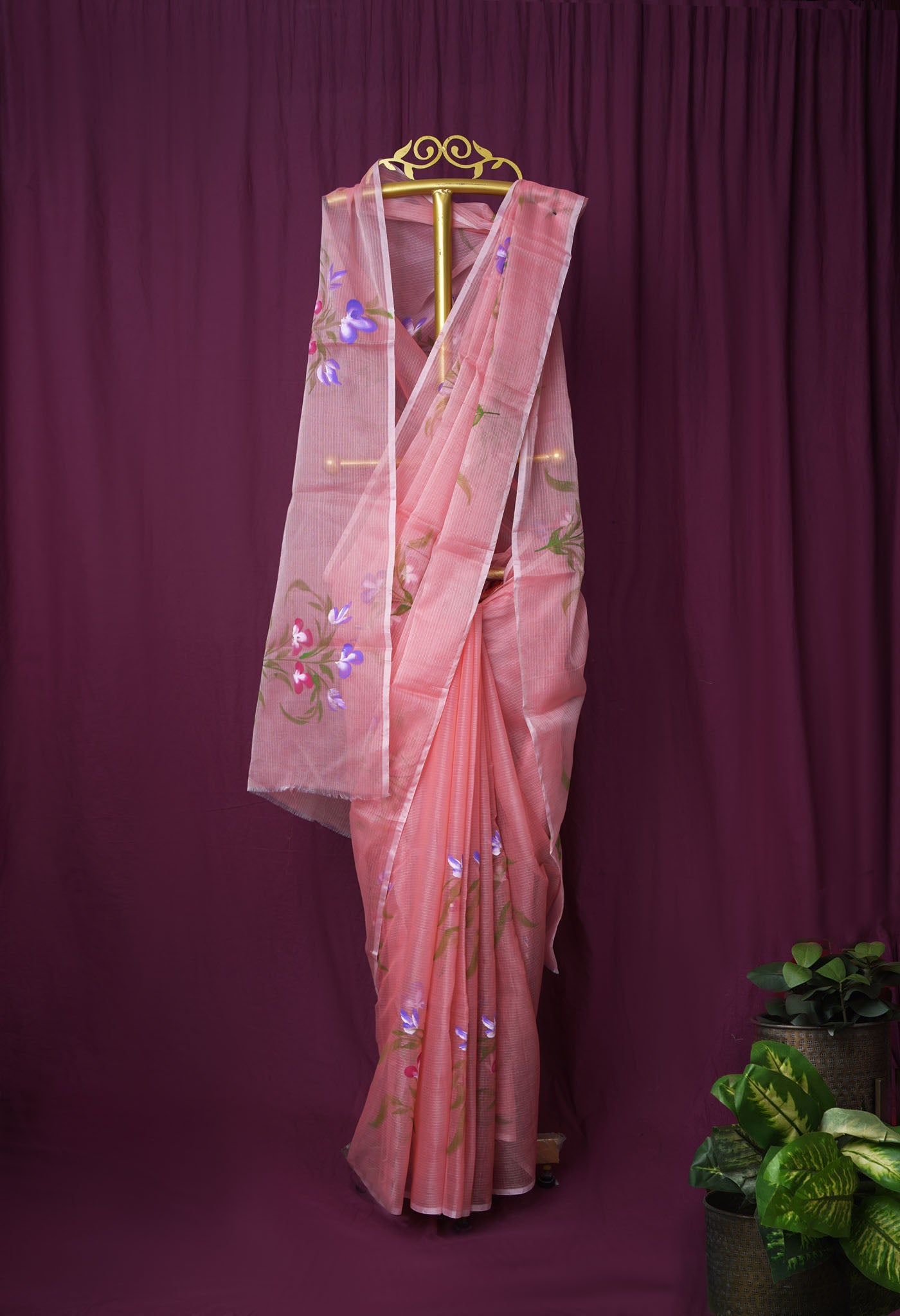 Orange Pure Hand Painted Doria Kota Saree-UNM83049