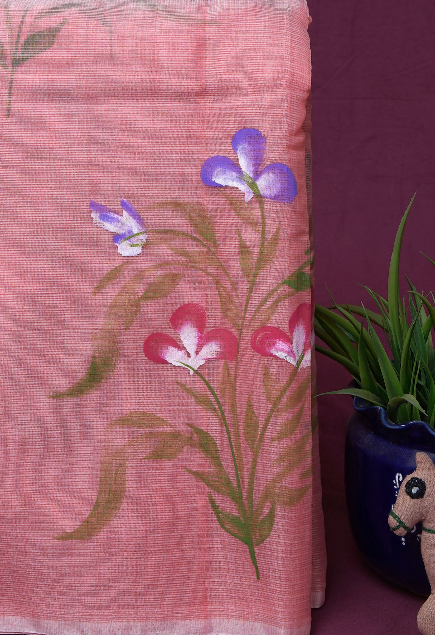 Orange Pure Hand Painted Doria Kota Saree-UNM83049