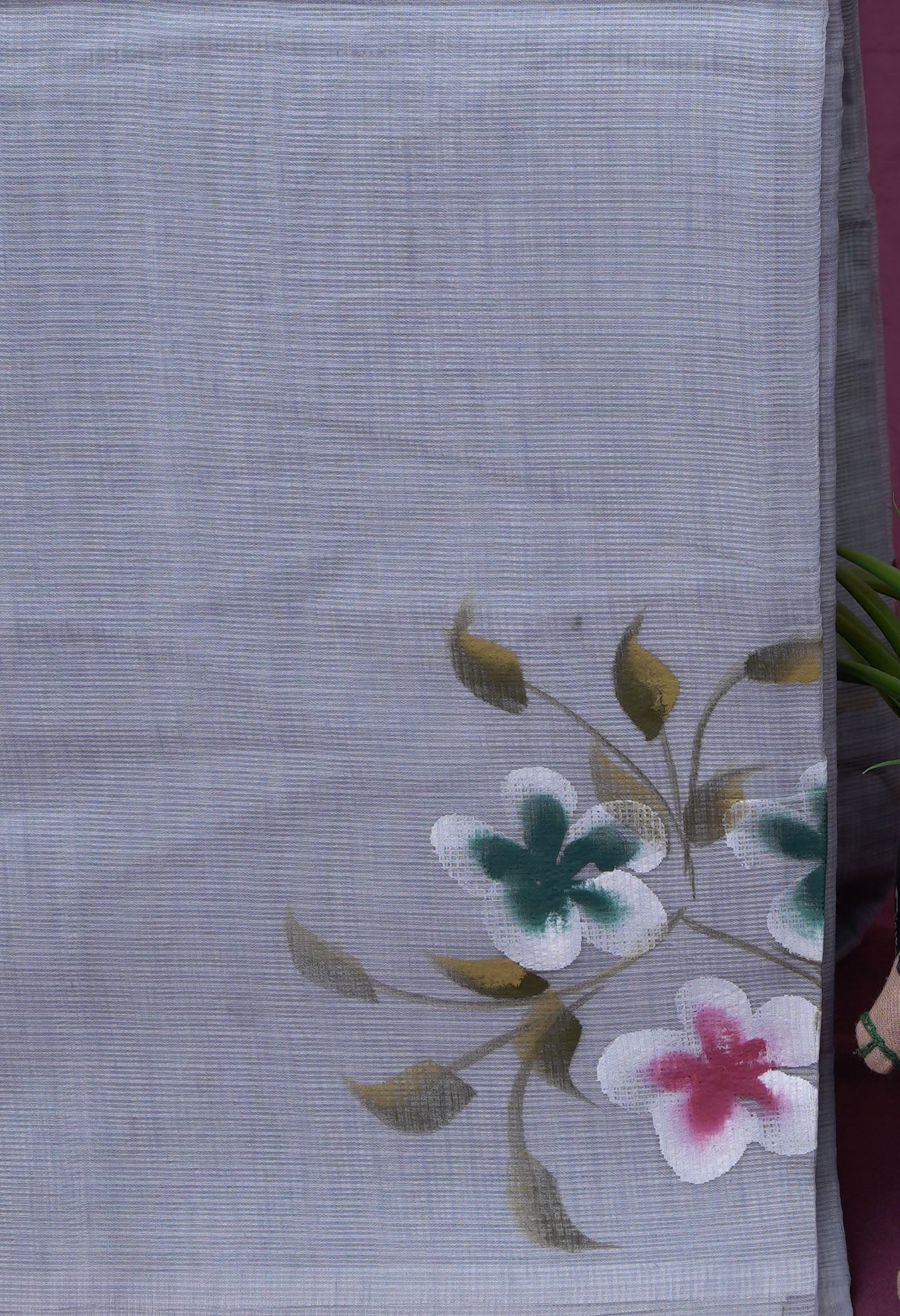 Grey Pure Hand Painted Doria Kota Saree-UNM83050