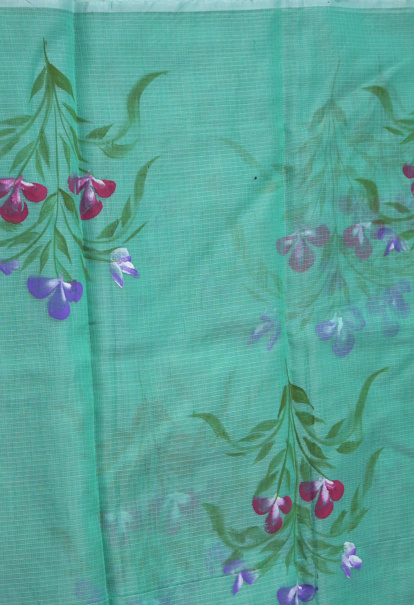 Turquoise Blue Pure Hand Painted Doria Kota Saree-UNM83051