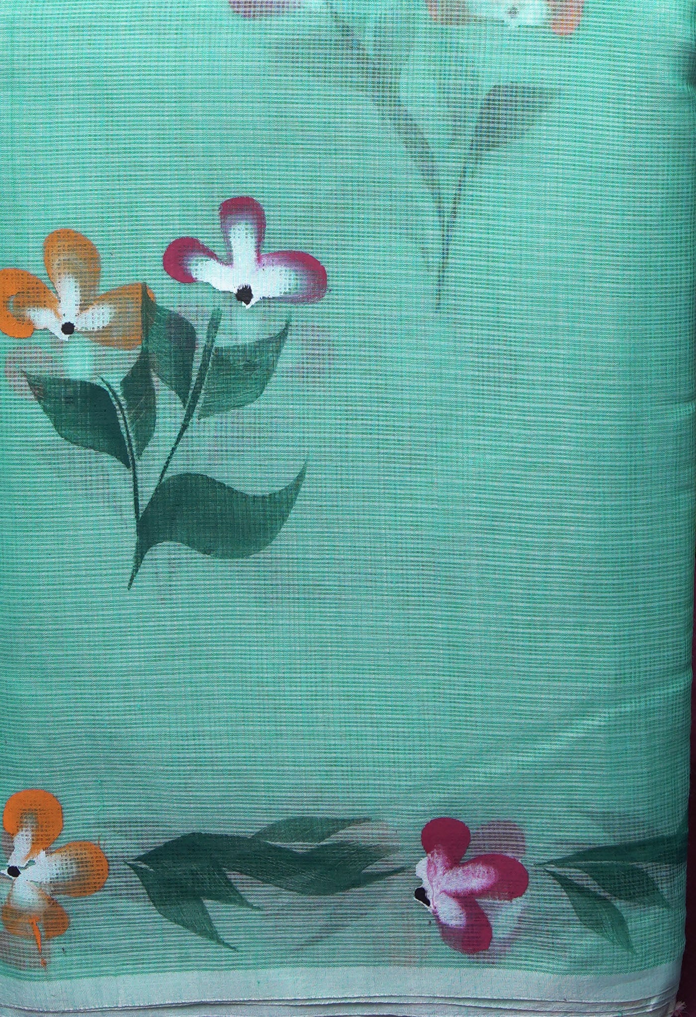 Turquoise Blue Pure Hand Painted Doria Kota Saree-UNM83052