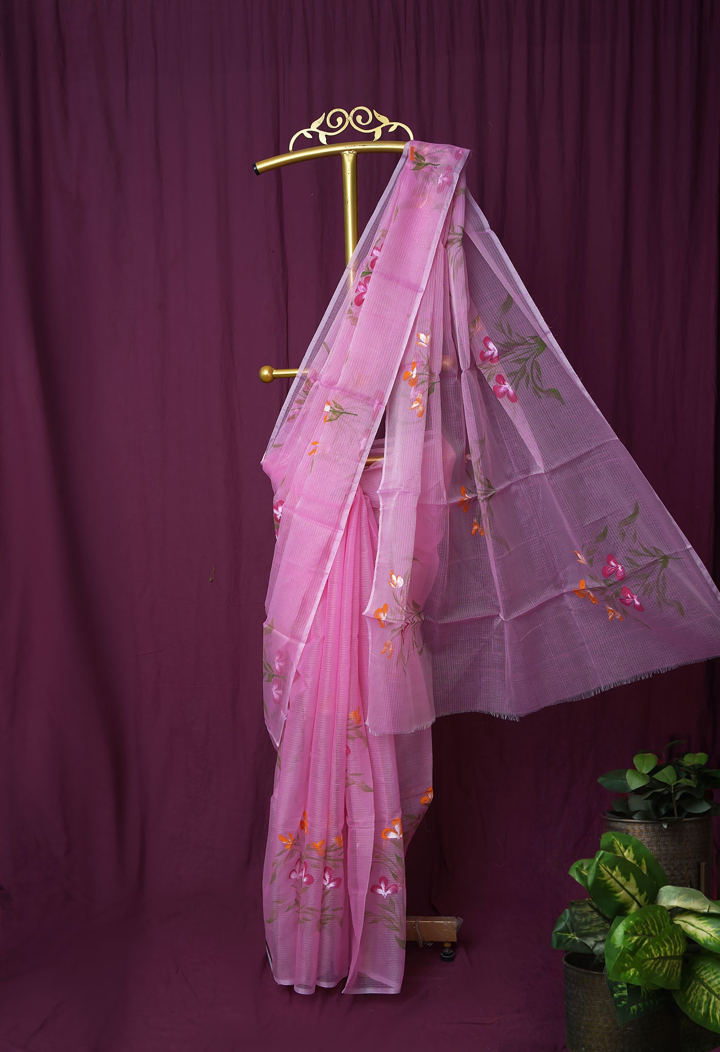 Pink Pure Hand Painted Doria Kota Saree-UNM83054