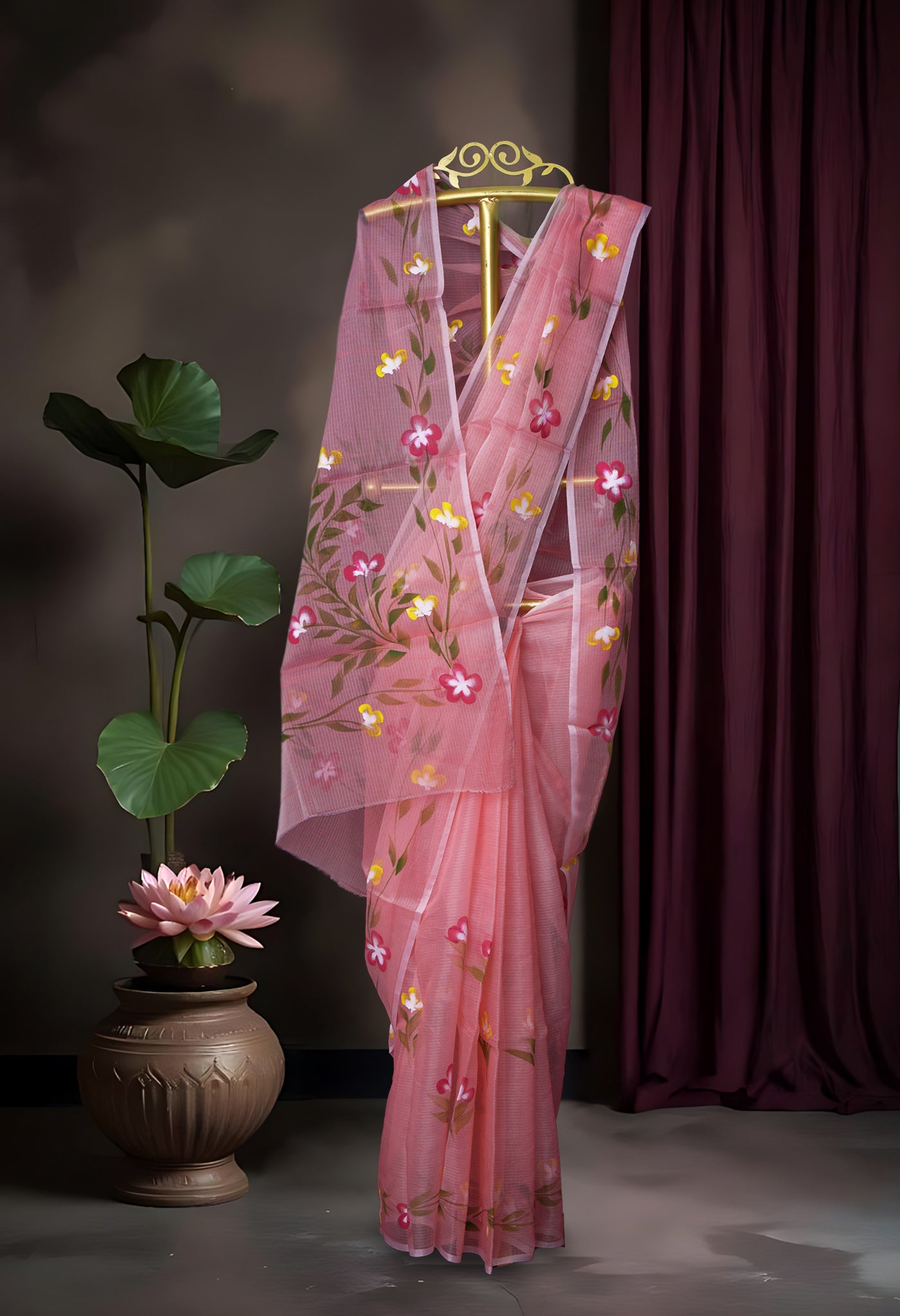 Orange Pure Hand Painted Doria Kota Saree-UNM83056