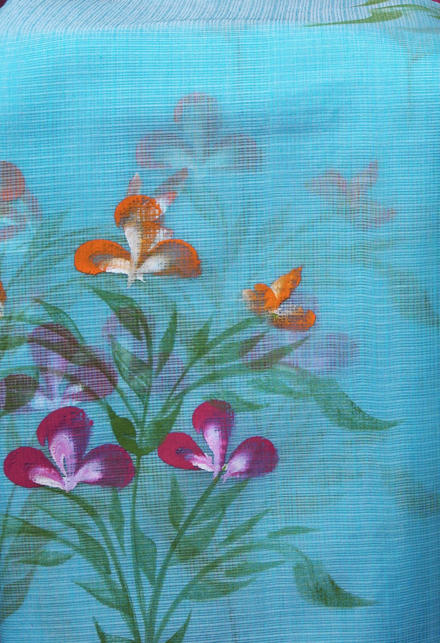 Blue Pure Hand Painted Doria Kota Saree-UNM83057