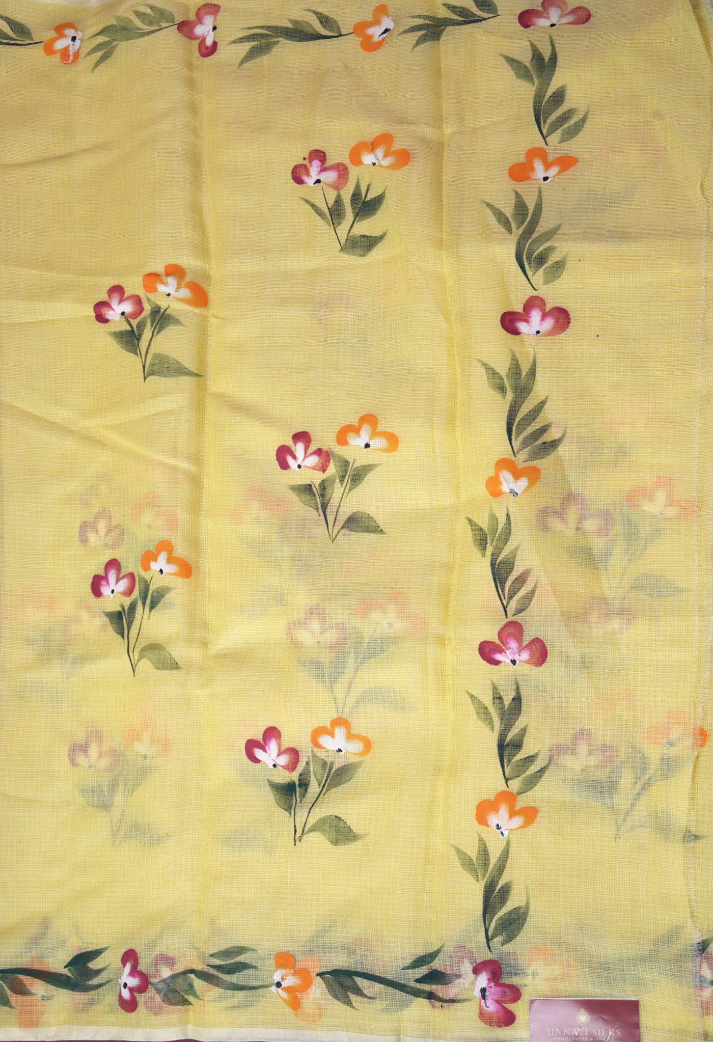 Yellow Pure Hand Painted Doria Kota Saree-UNM83058