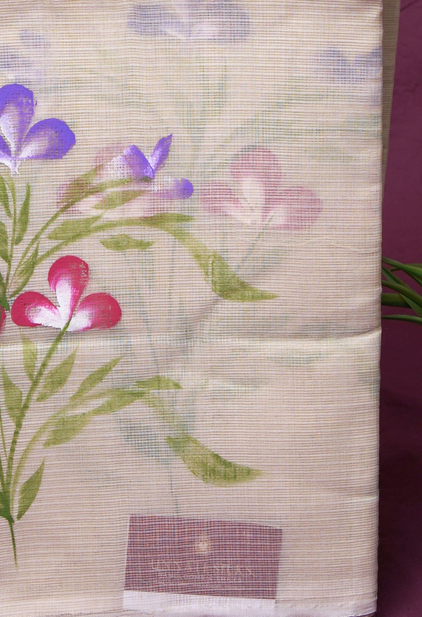 Cream Pure Hand Painted Doria Kota Saree-UNM83059