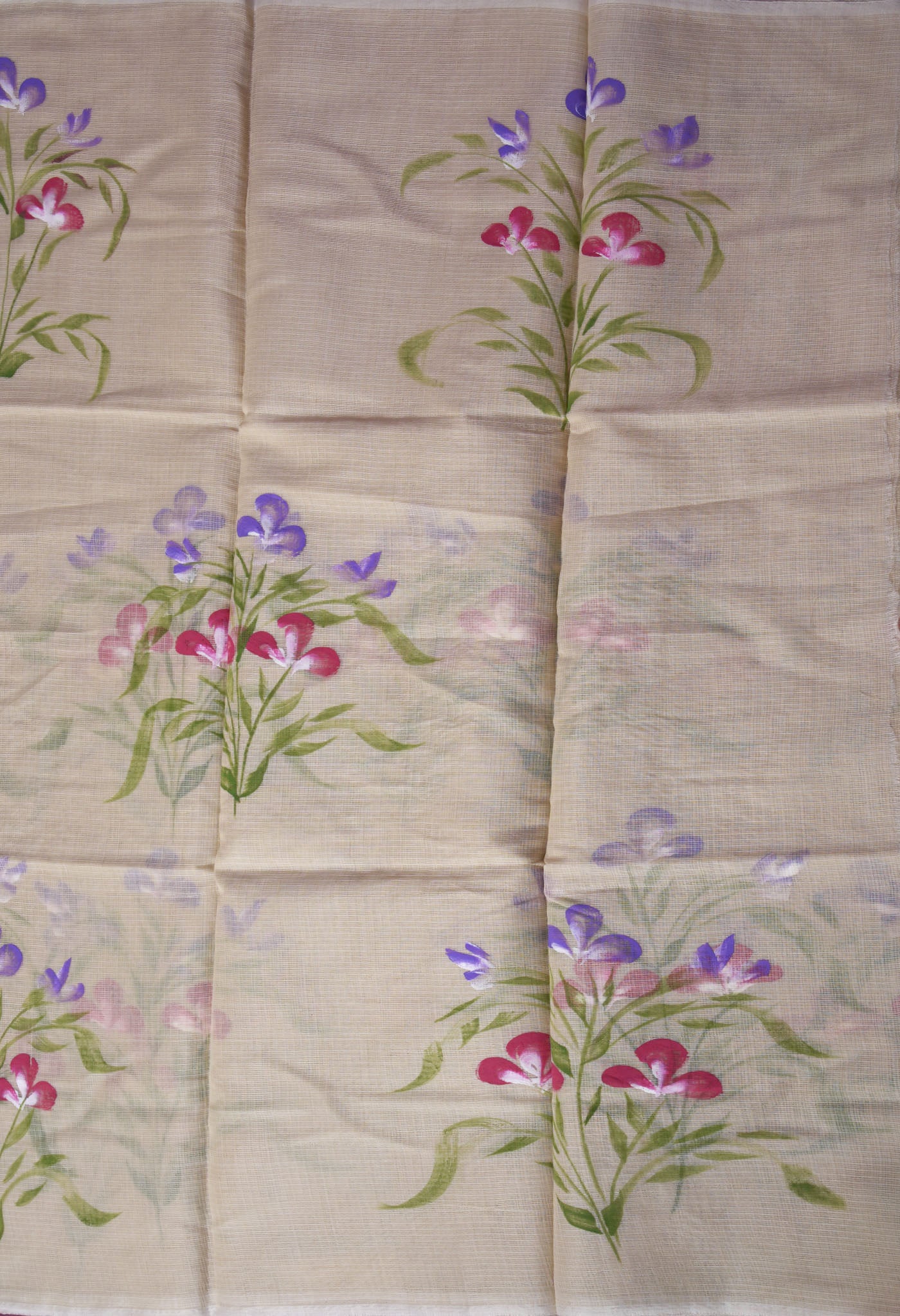 Cream Pure Hand Painted Doria Kota Saree-UNM83059