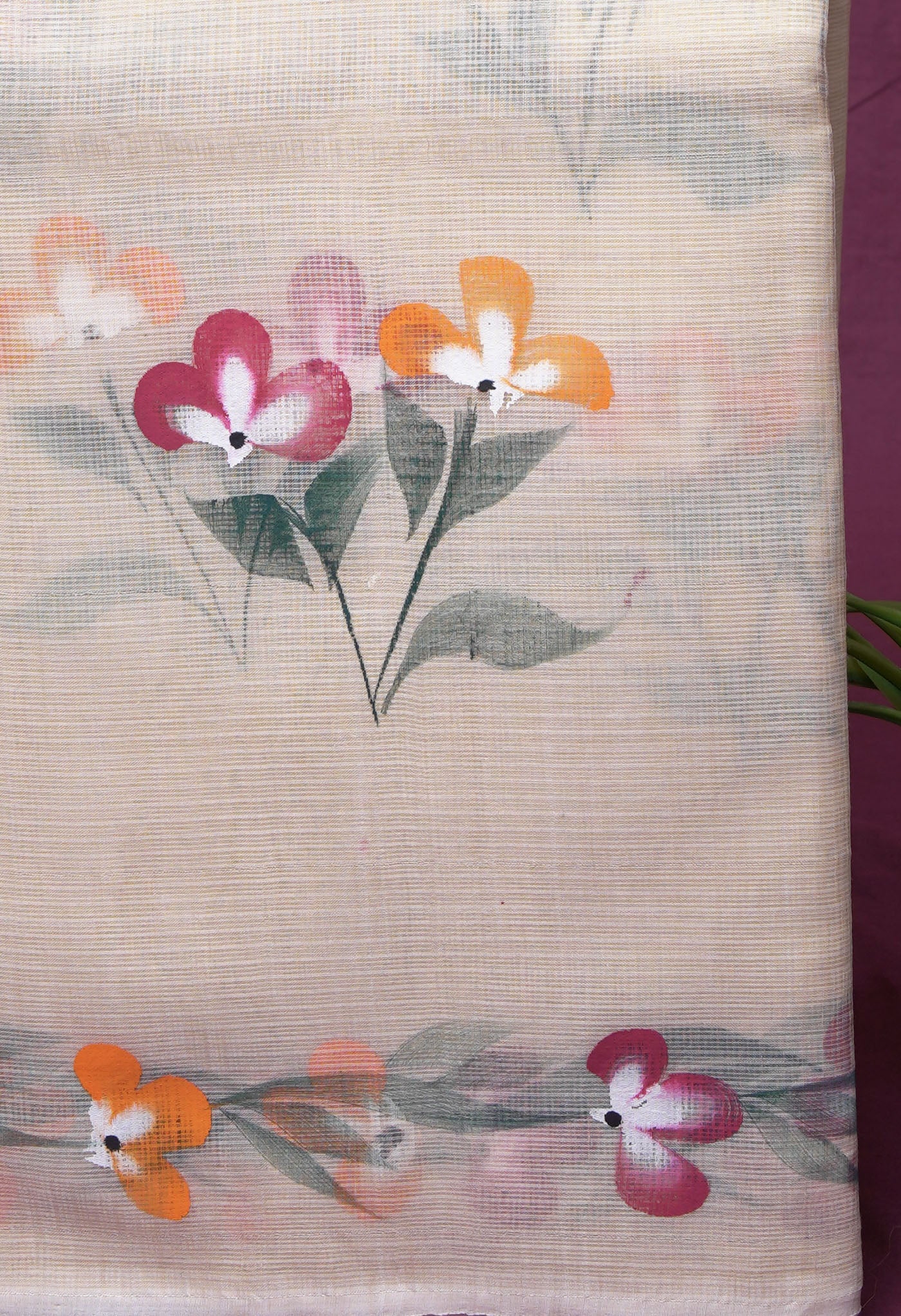 Cream Pure Hand Painted Doria Kota Saree-UNM83060