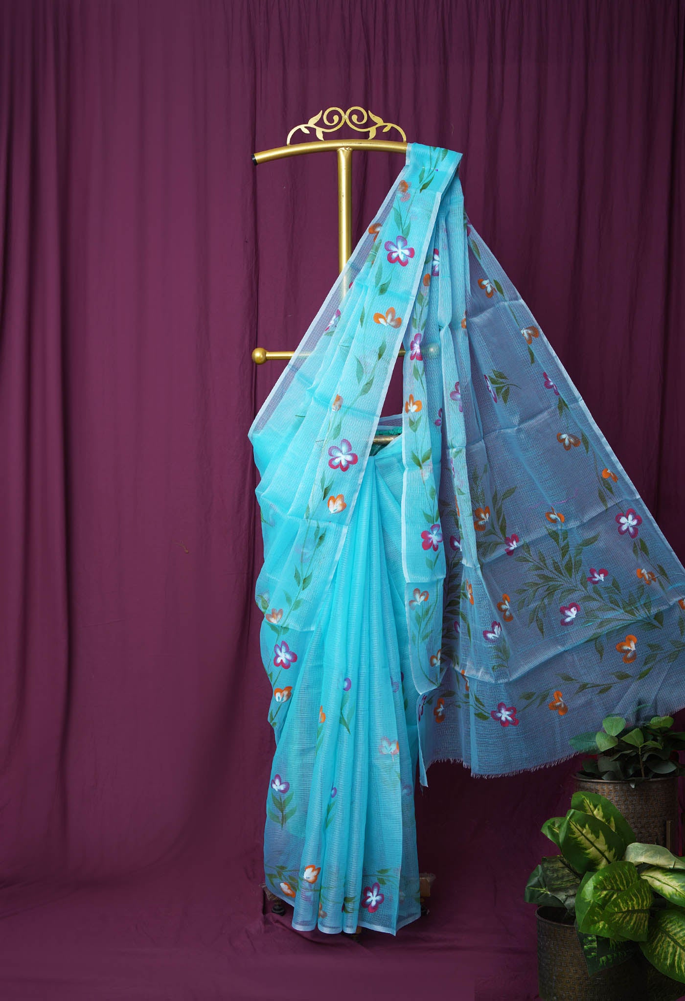 Blue Pure Hand Painted Doria Kota Saree-UNM83061