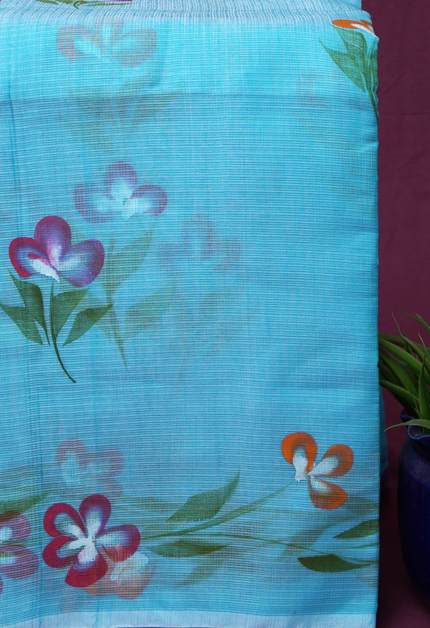 Blue Pure Hand Painted Doria Kota Saree-UNM83061