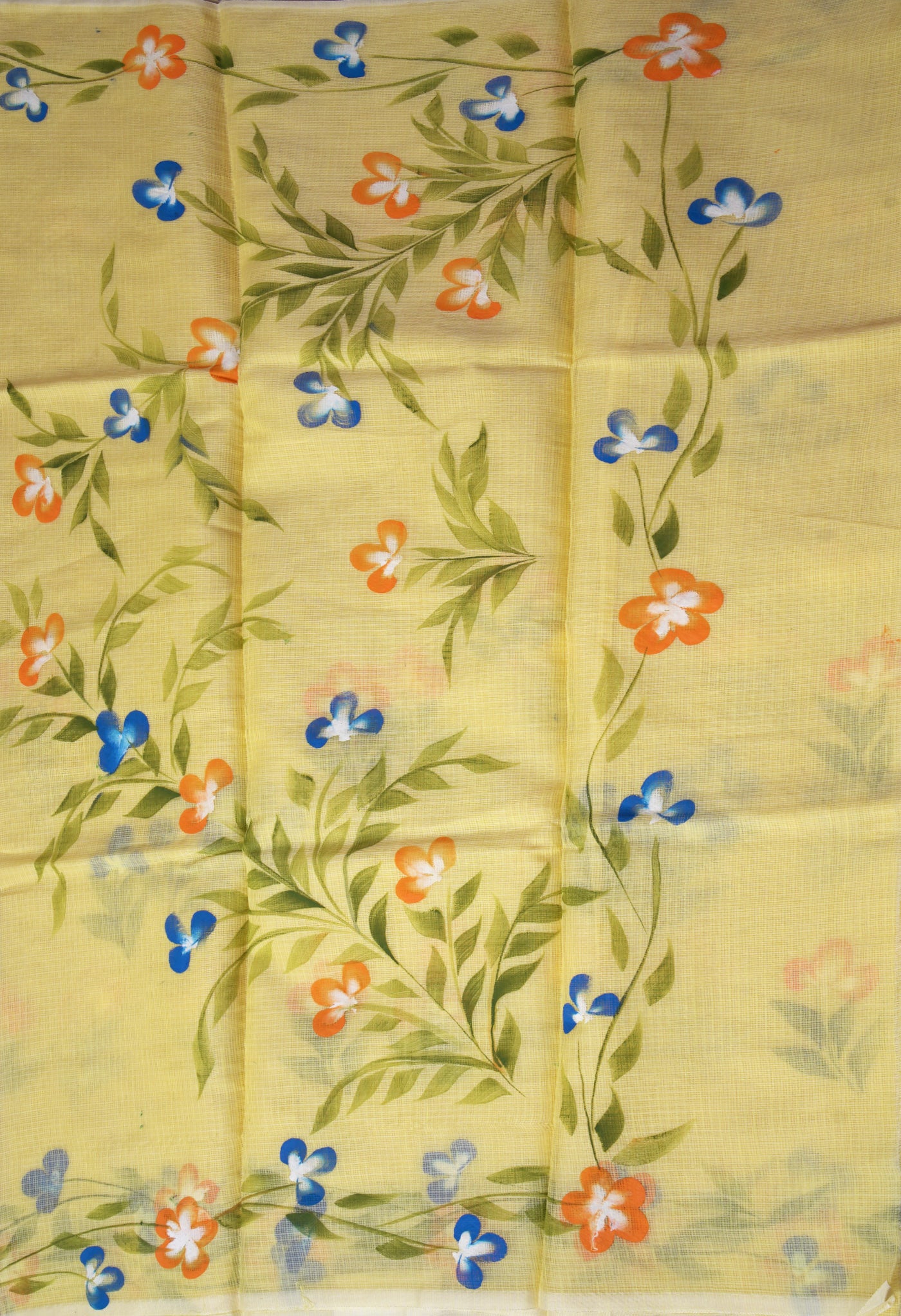 Yellow Pure Hand Painted Doria Kota Saree-UNM83063