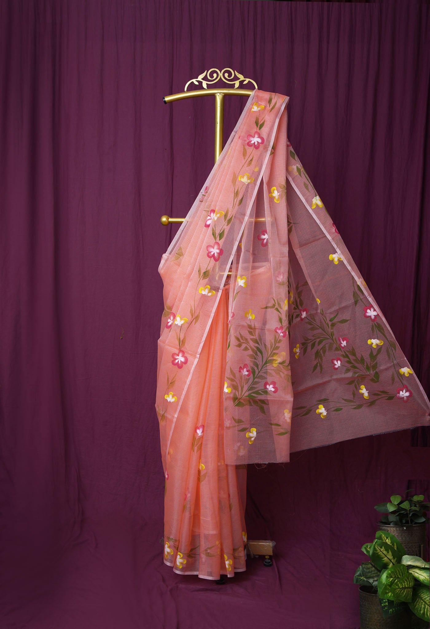 Orange Pure Hand Painted Doria Kota Saree-UNM83065