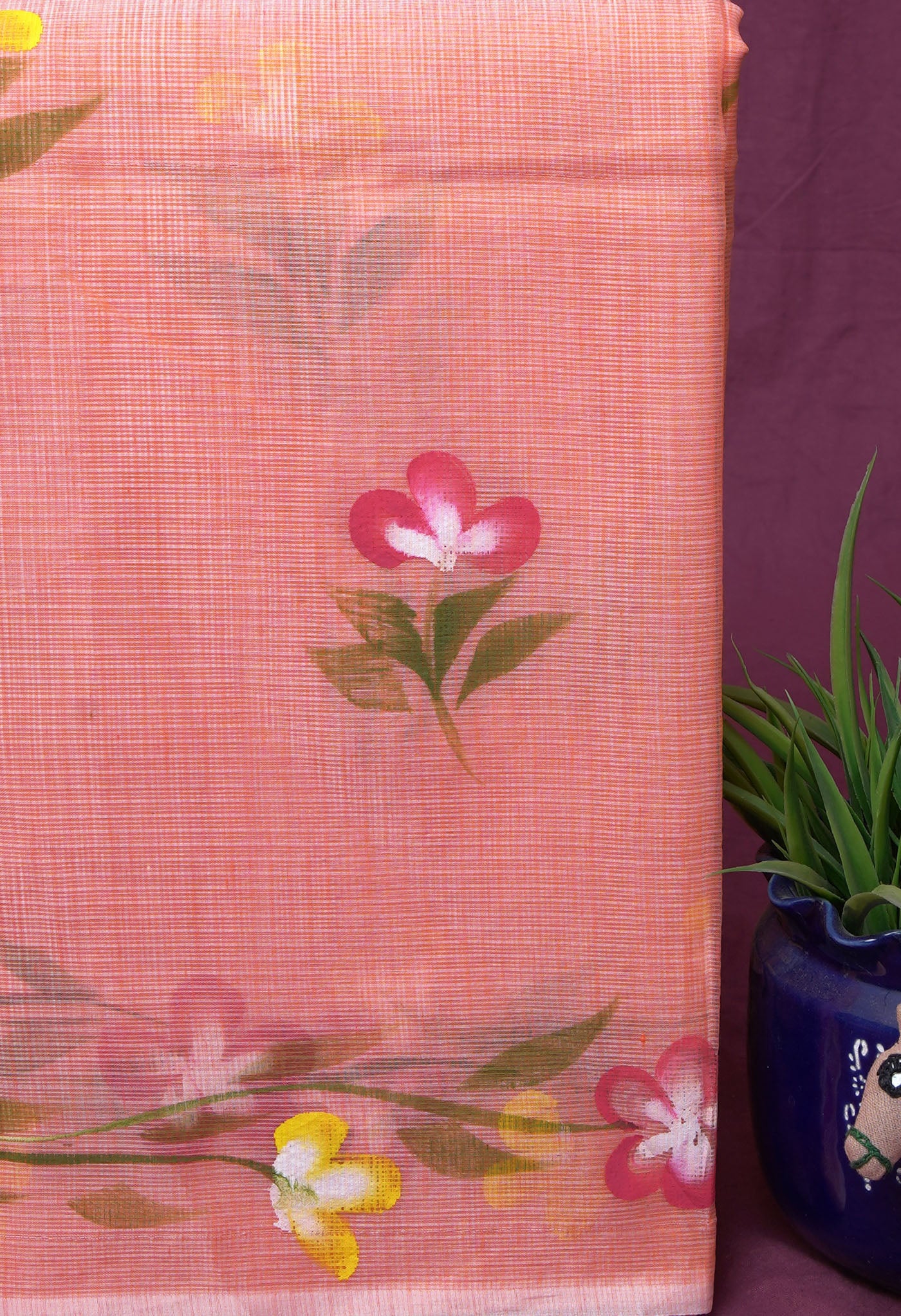 Orange Pure Hand Painted Doria Kota Saree-UNM83065