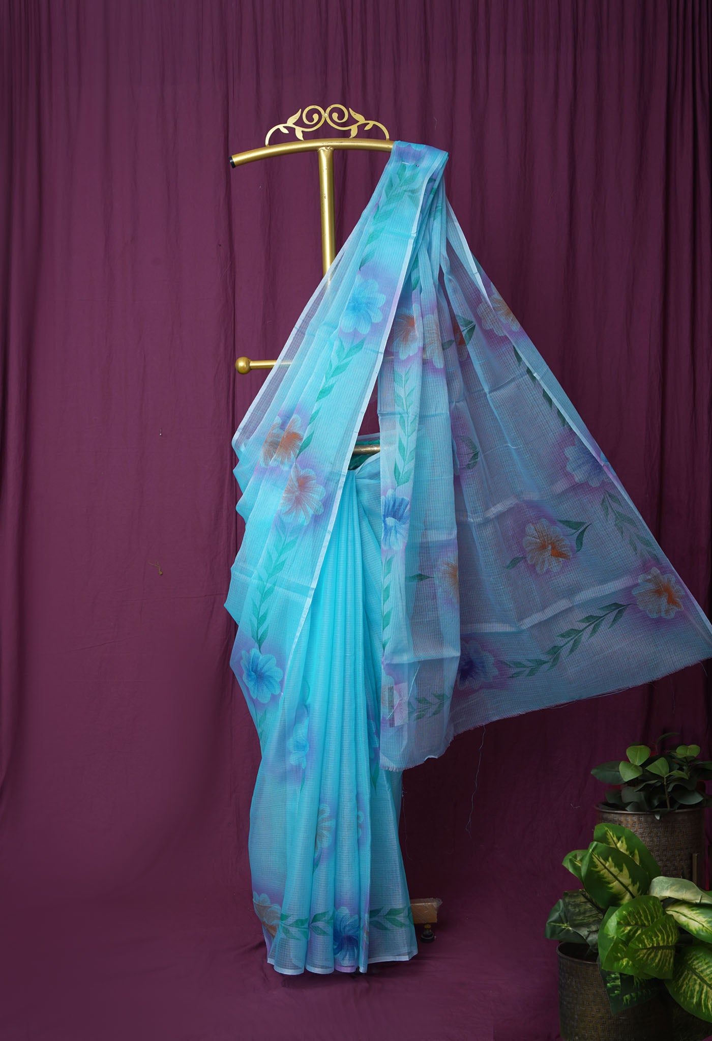 Blue Pure Hand Painted Doria Kota Saree-UNM83066