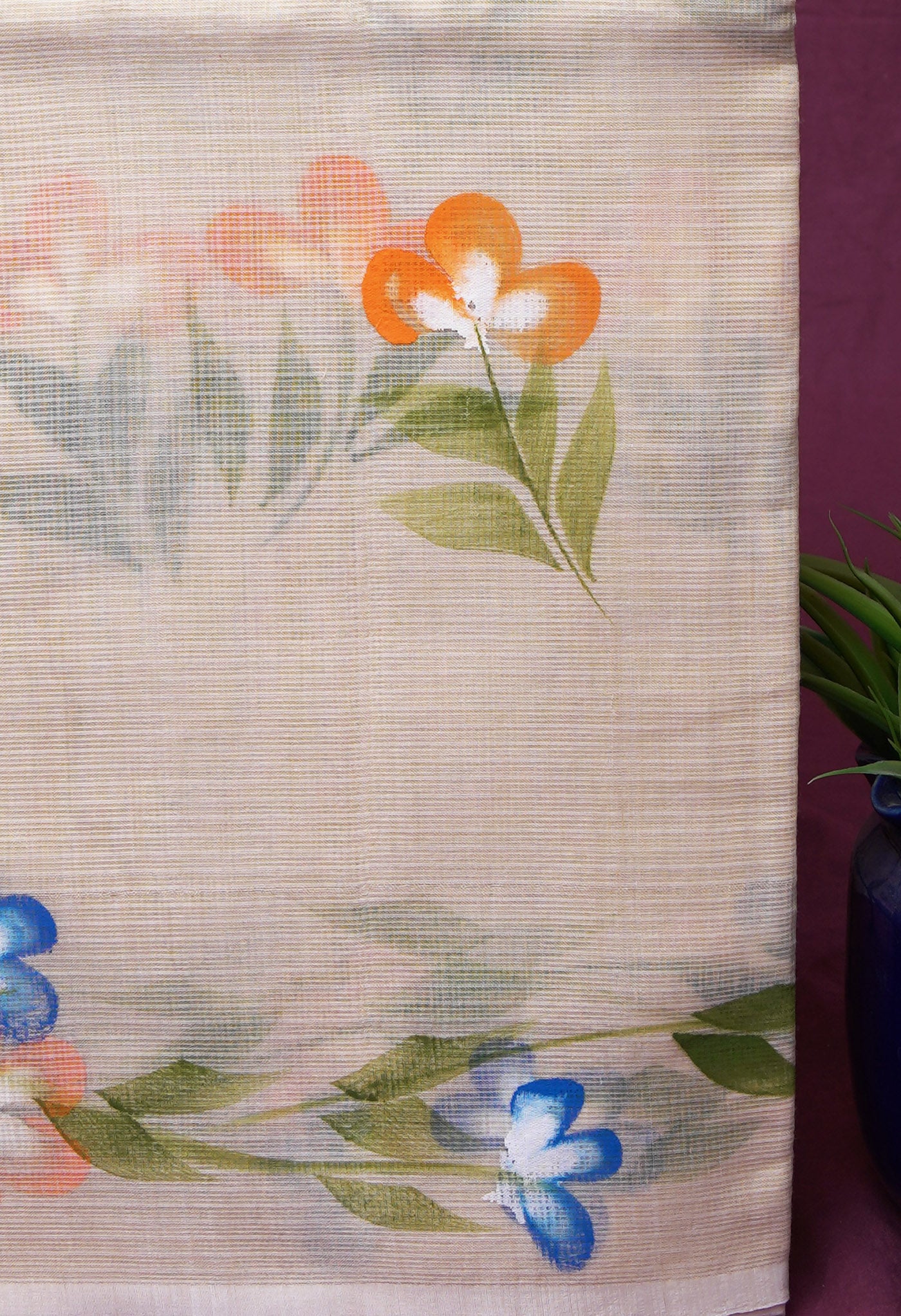 Cream Pure Hand Painted Doria Kota Saree-UNM83067