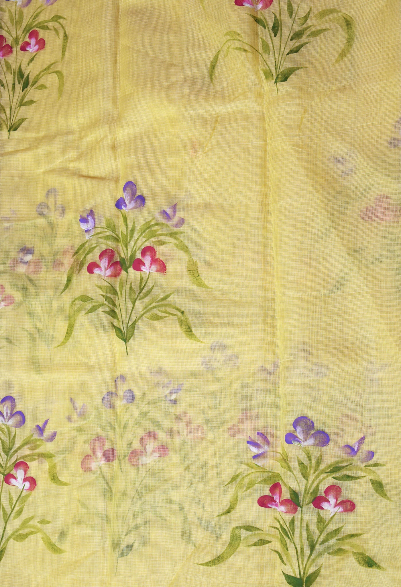 Yellow Pure Hand Painted Doria Kota Saree-UNM83068