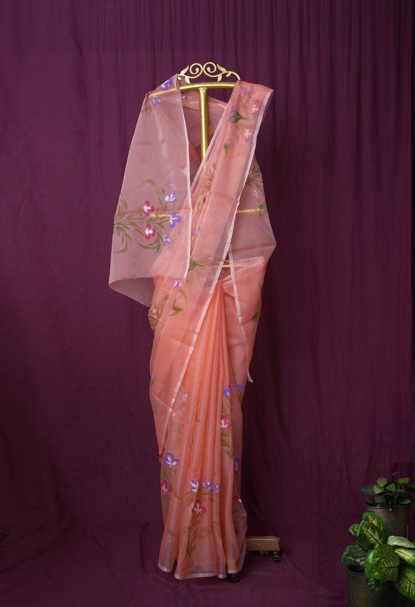 Orange Pure Hand Painted Doria Kota Saree-UNM83069