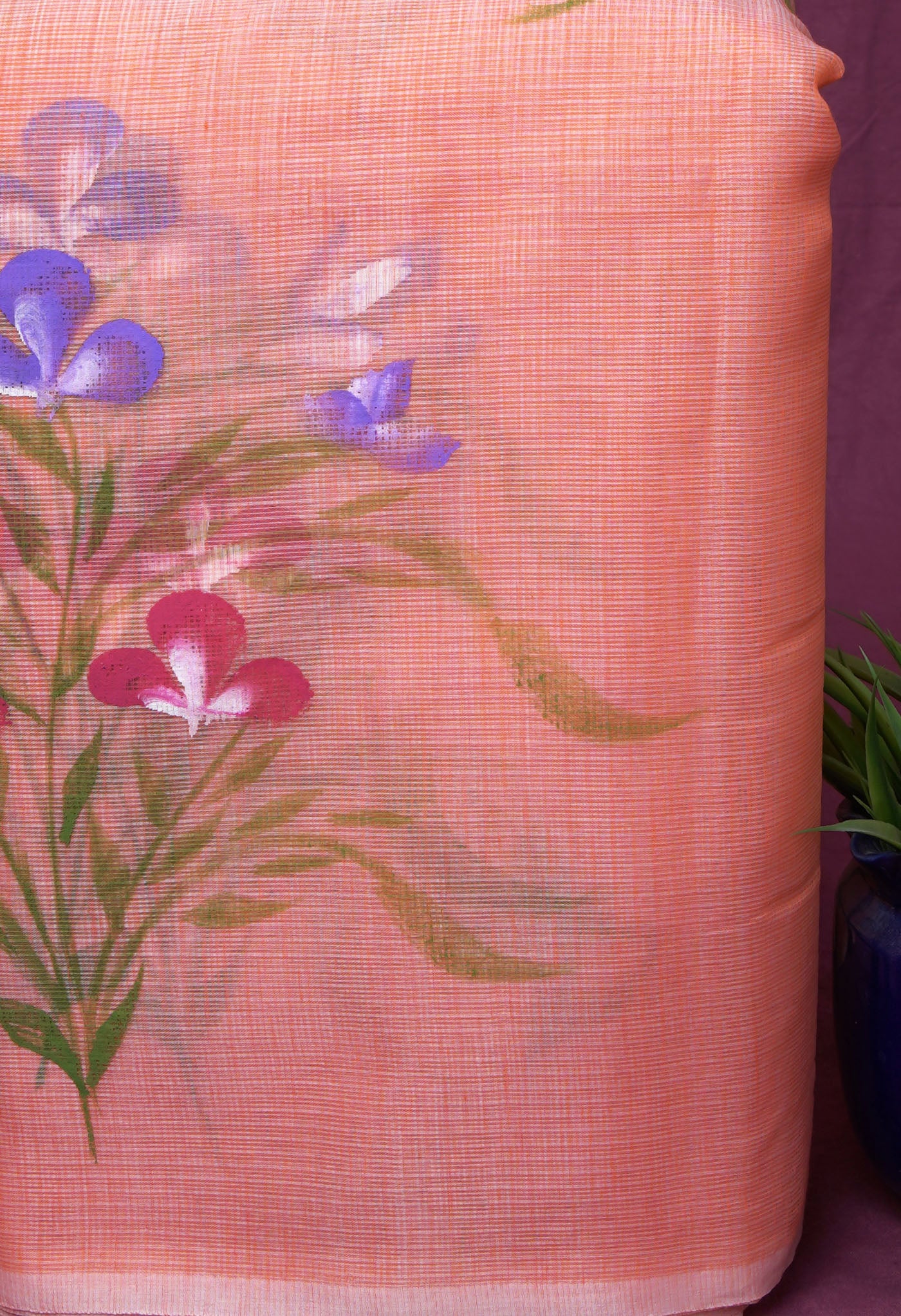 Orange Pure Hand Painted Doria Kota Saree-UNM83069