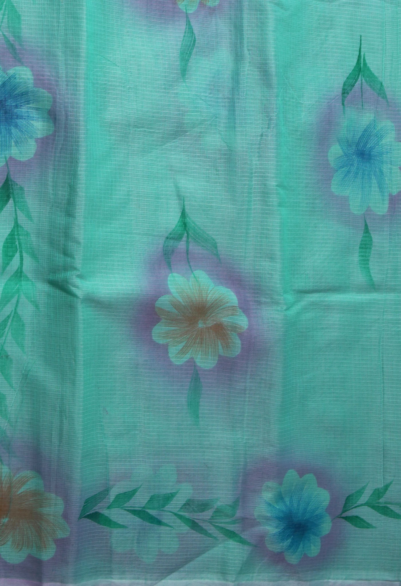 Turquoise Blue Pure Hand Painted Doria Kota Saree-UNM83070