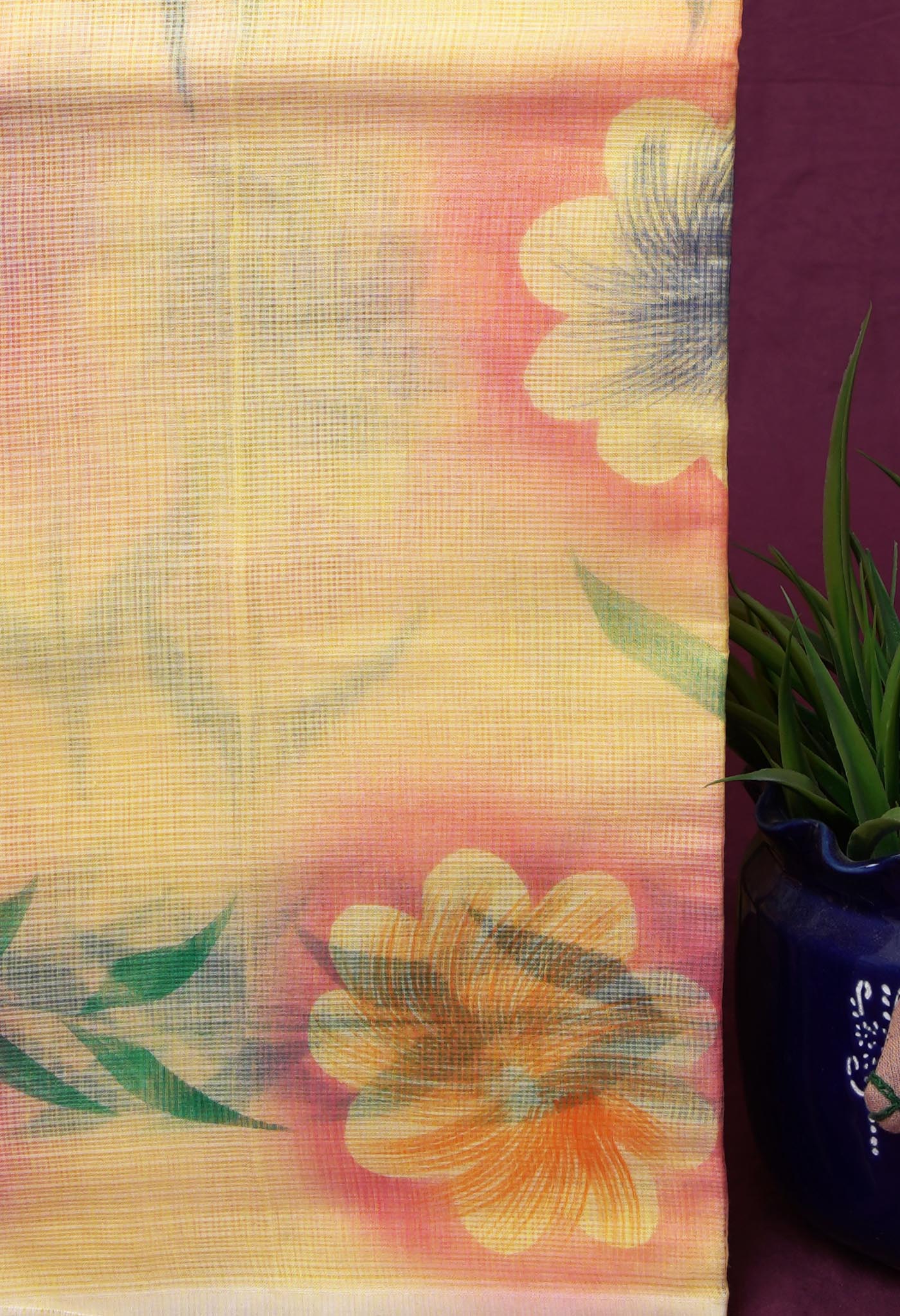 Yellow Pure Hand Painted Doria Kota Saree-UNM83072