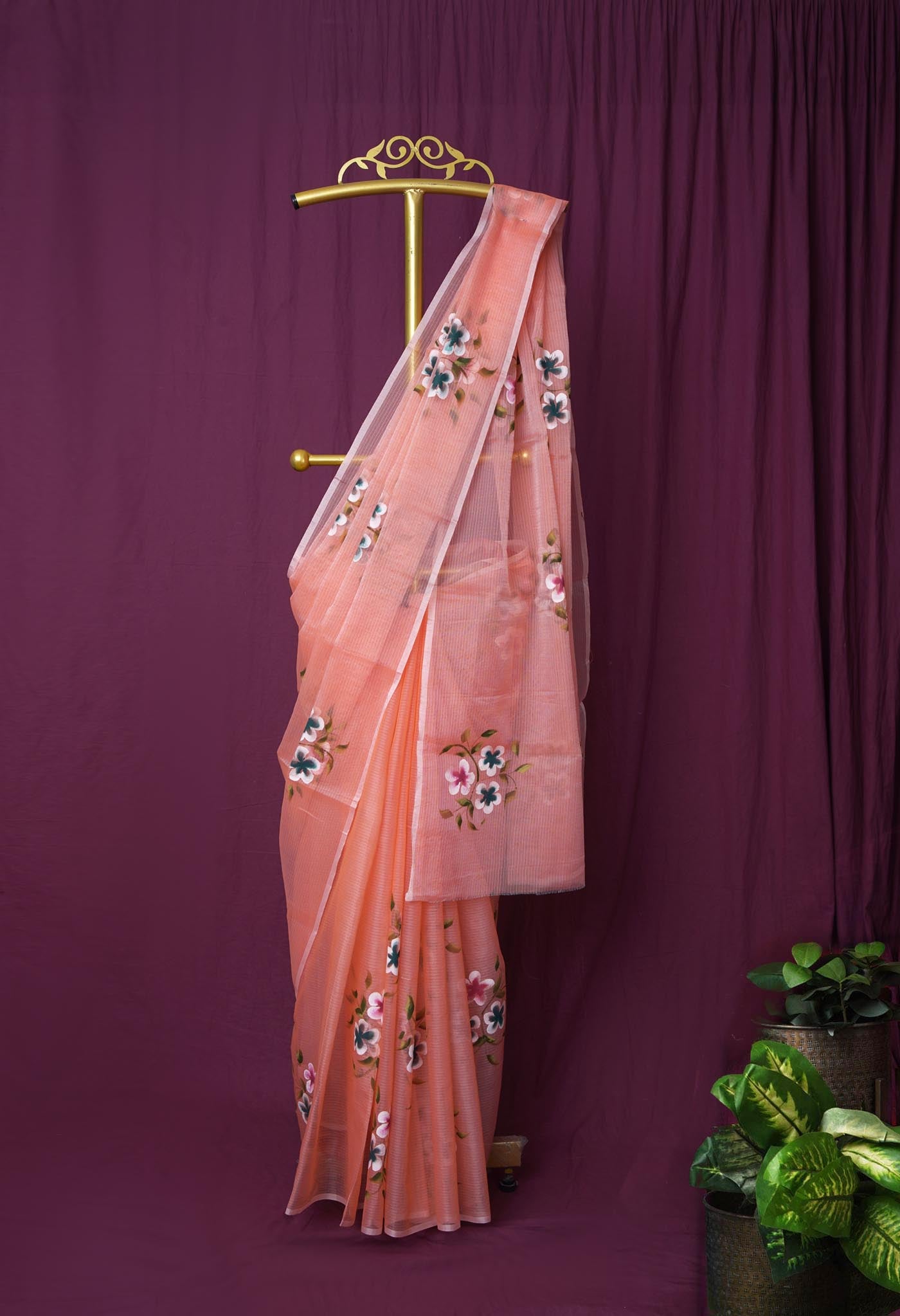 Orange Pure Hand Painted Doria Kota Saree-UNM83077