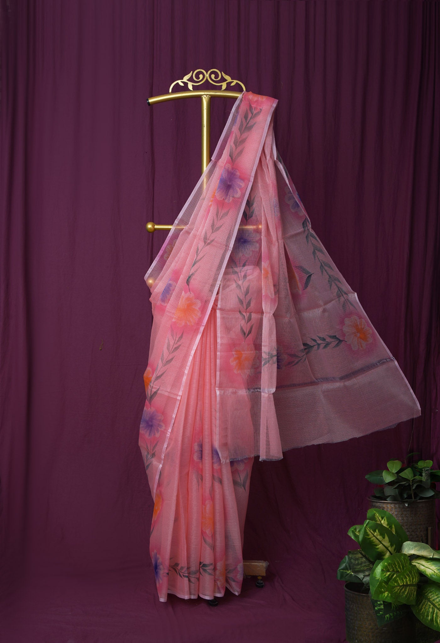 Orange Pure Hand Painted Doria Kota Saree-UNM83078