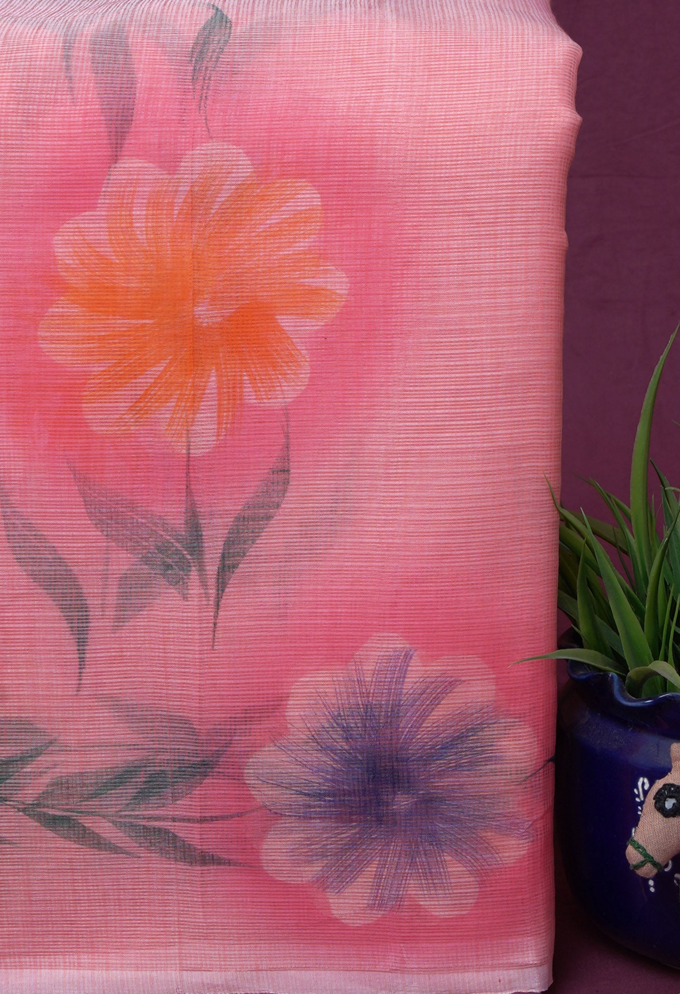 Orange Pure Hand Painted Doria Kota Saree-UNM83078