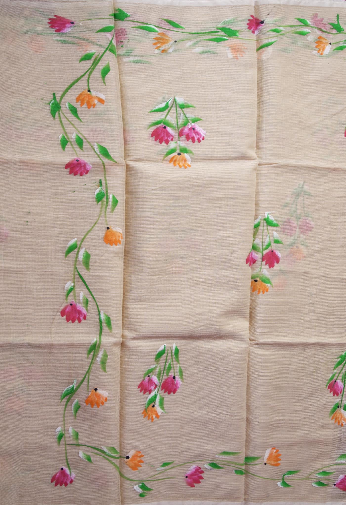 Cream Pure Hand Painted Doria Kota Saree-UNM83079
