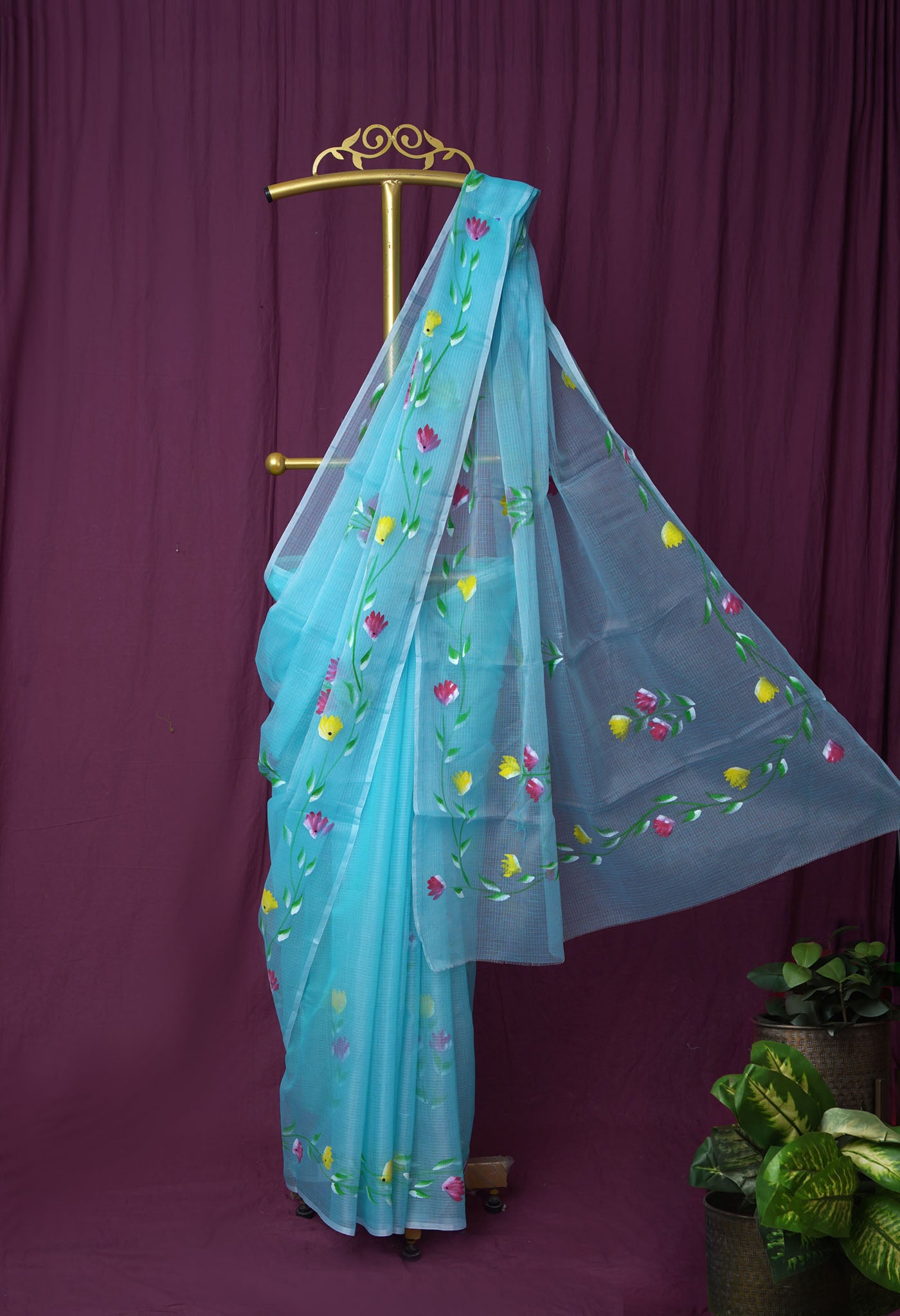 Blue Pure Hand Painted Doria Kota Saree-UNM83081